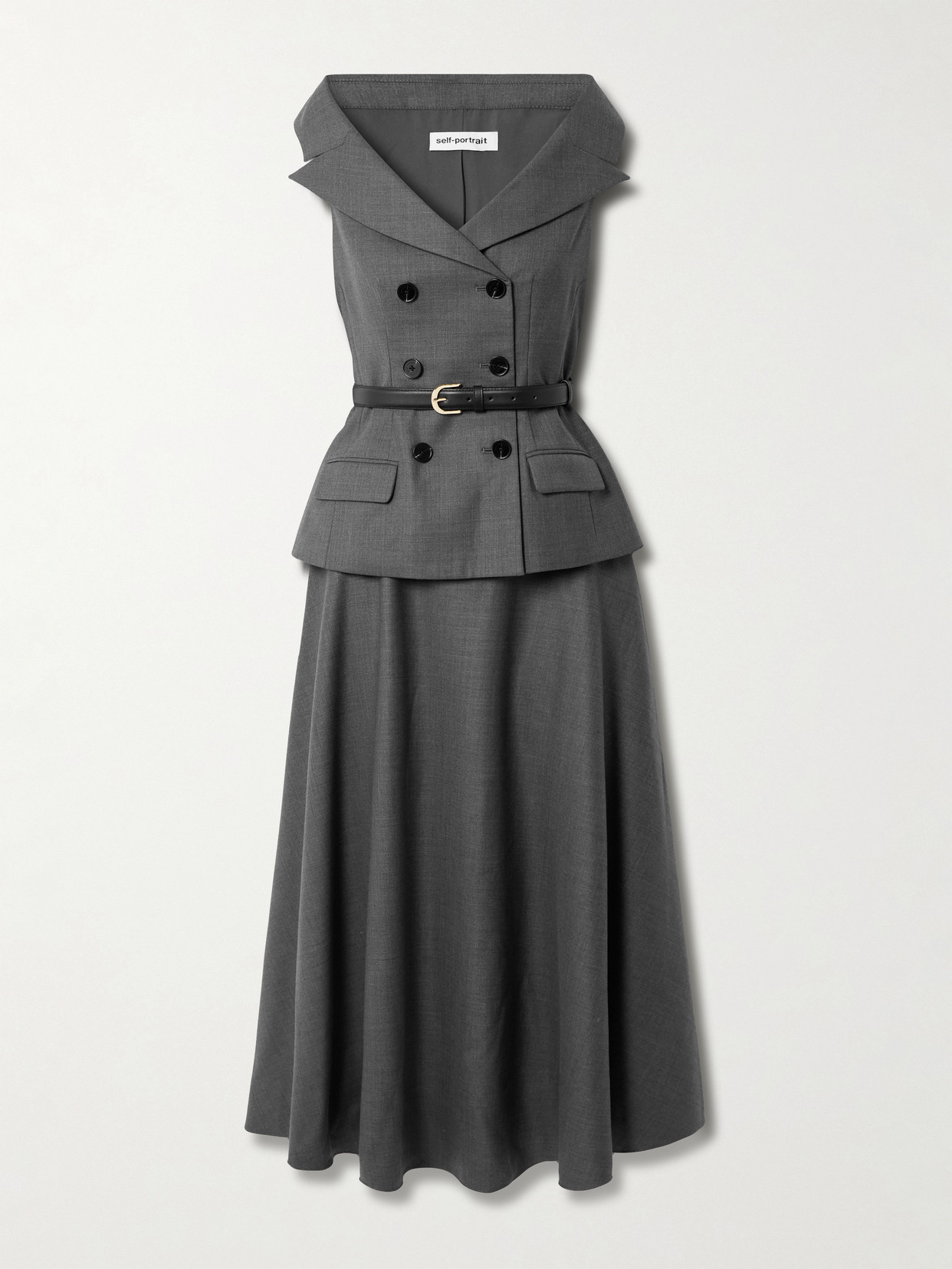 Self-portrait Grey Wool Tailored Midi Dress Clothing In Gray