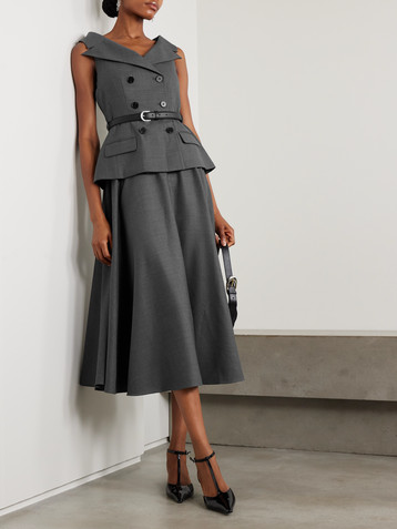 self-portrait Belted wool-blend midi dress