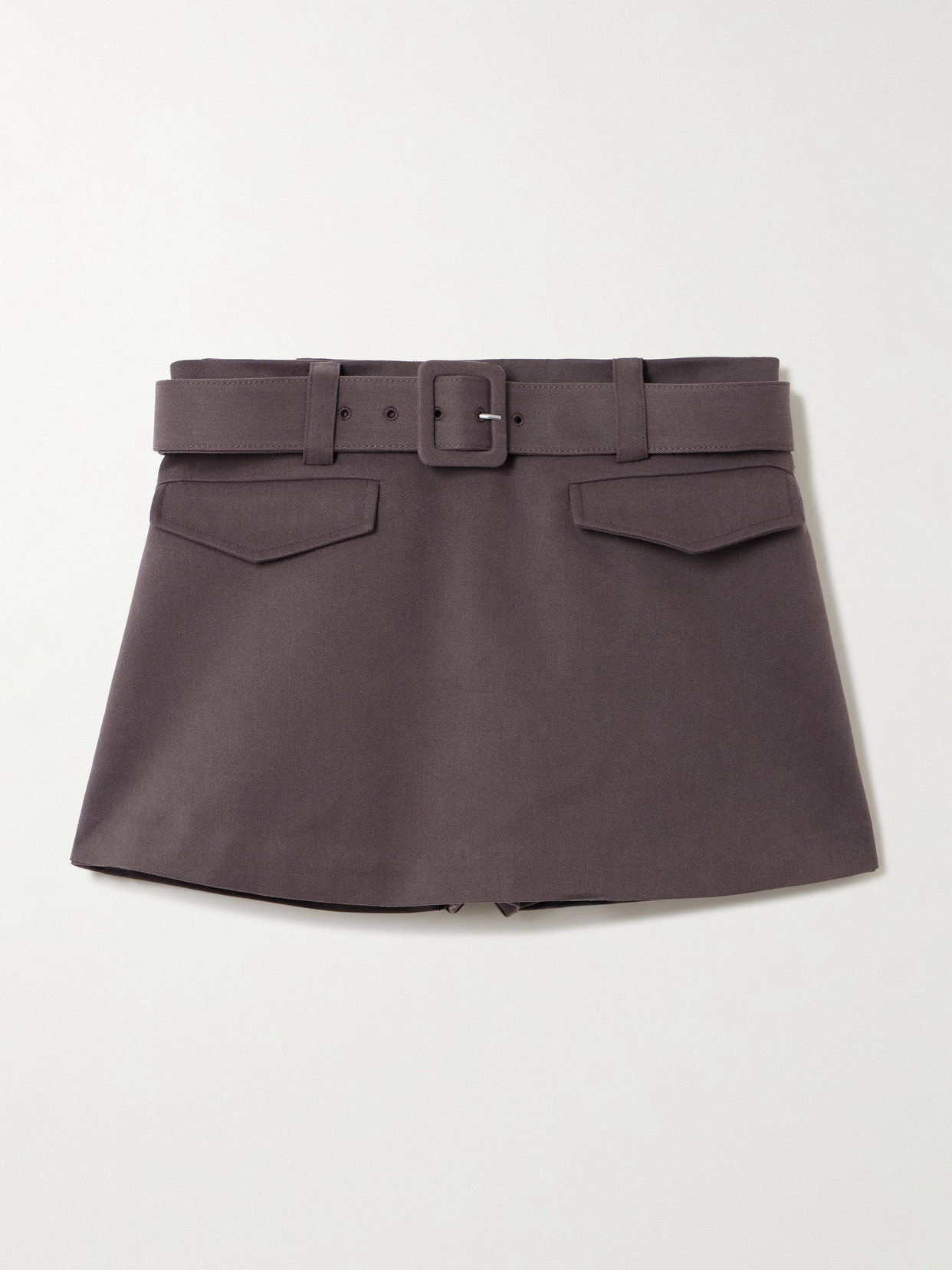 Self-portrait Belted Twill Mini Skort In Brown