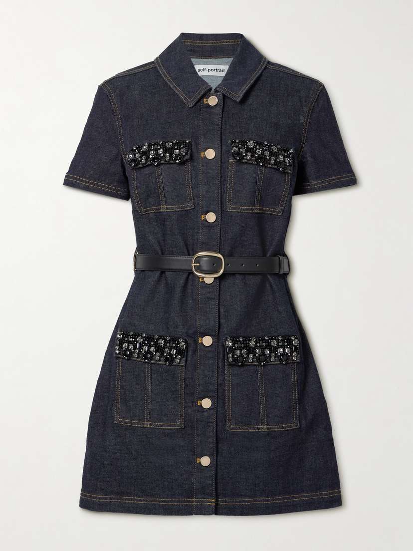 Self-Portrait Crystal-embellished Denim Mini Dress