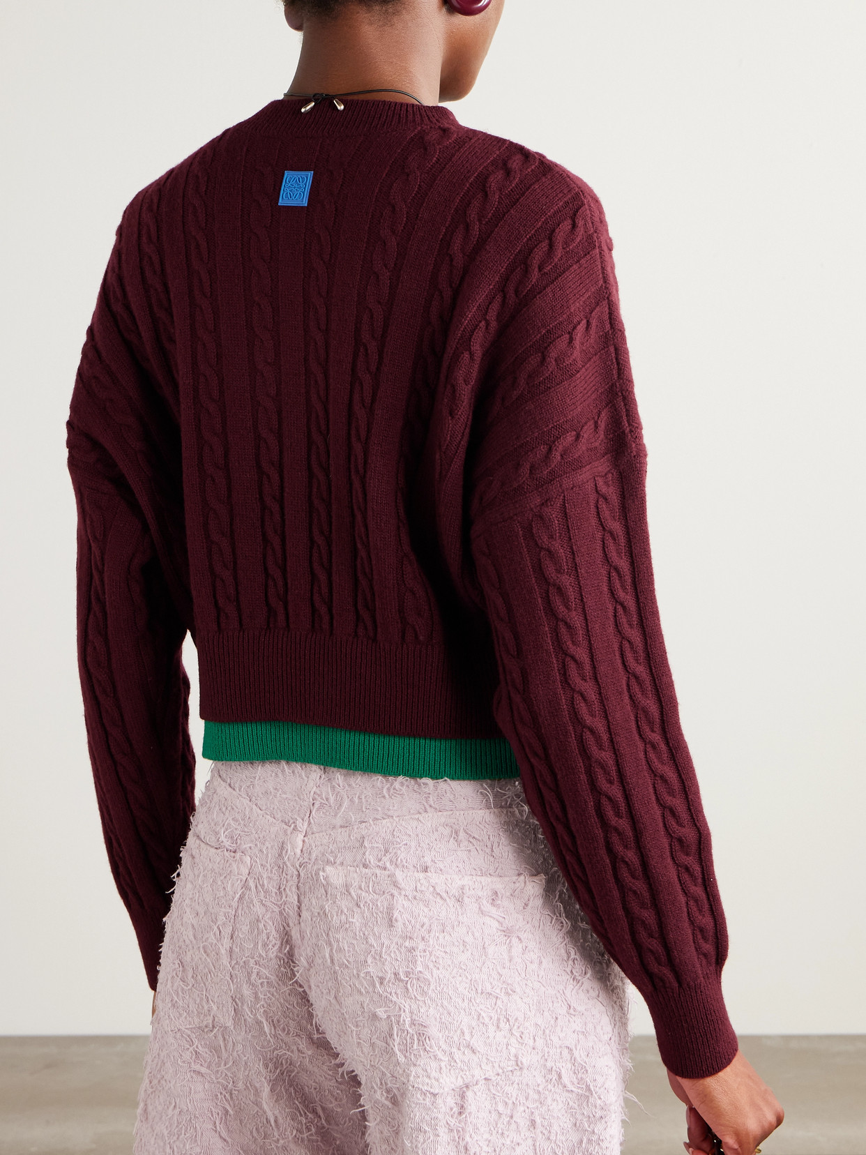 Loewe Wool Colour-block Layered-effect Sweater In Burgundy