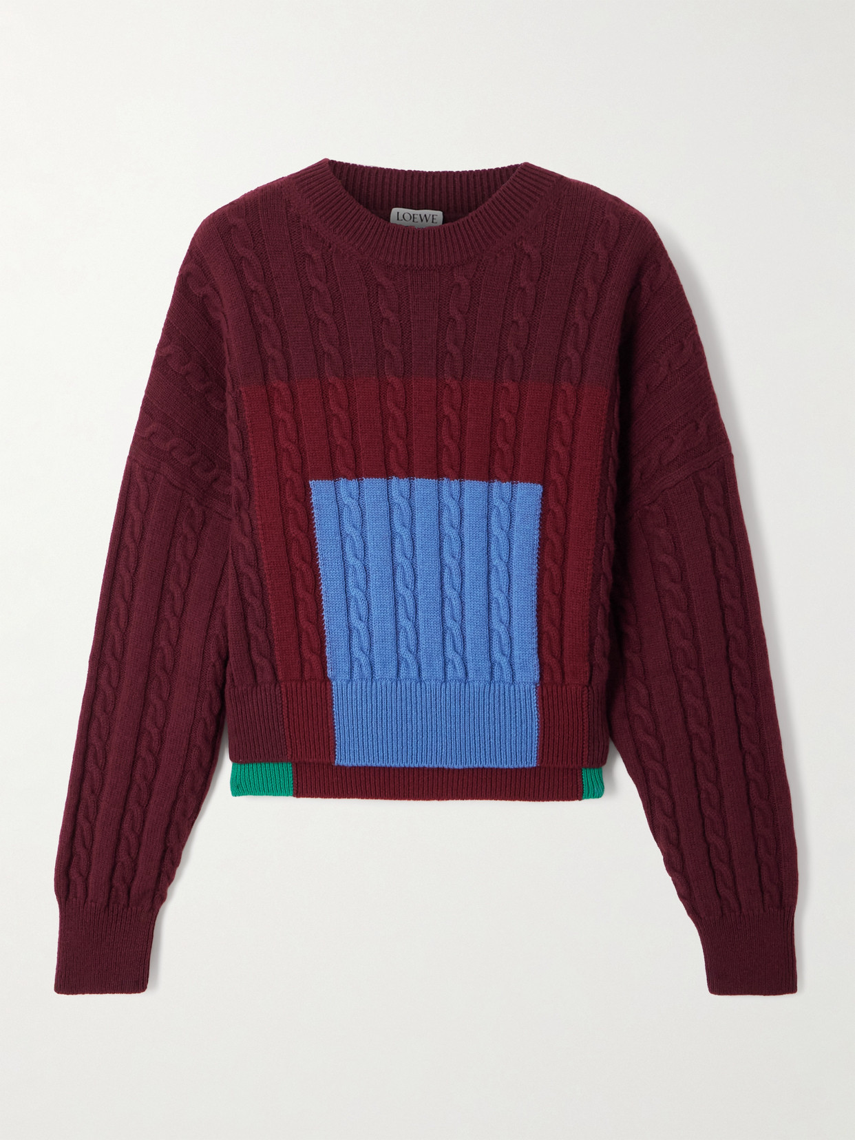Loewe Wool Colour-block Layered-effect Sweater In Burgundy