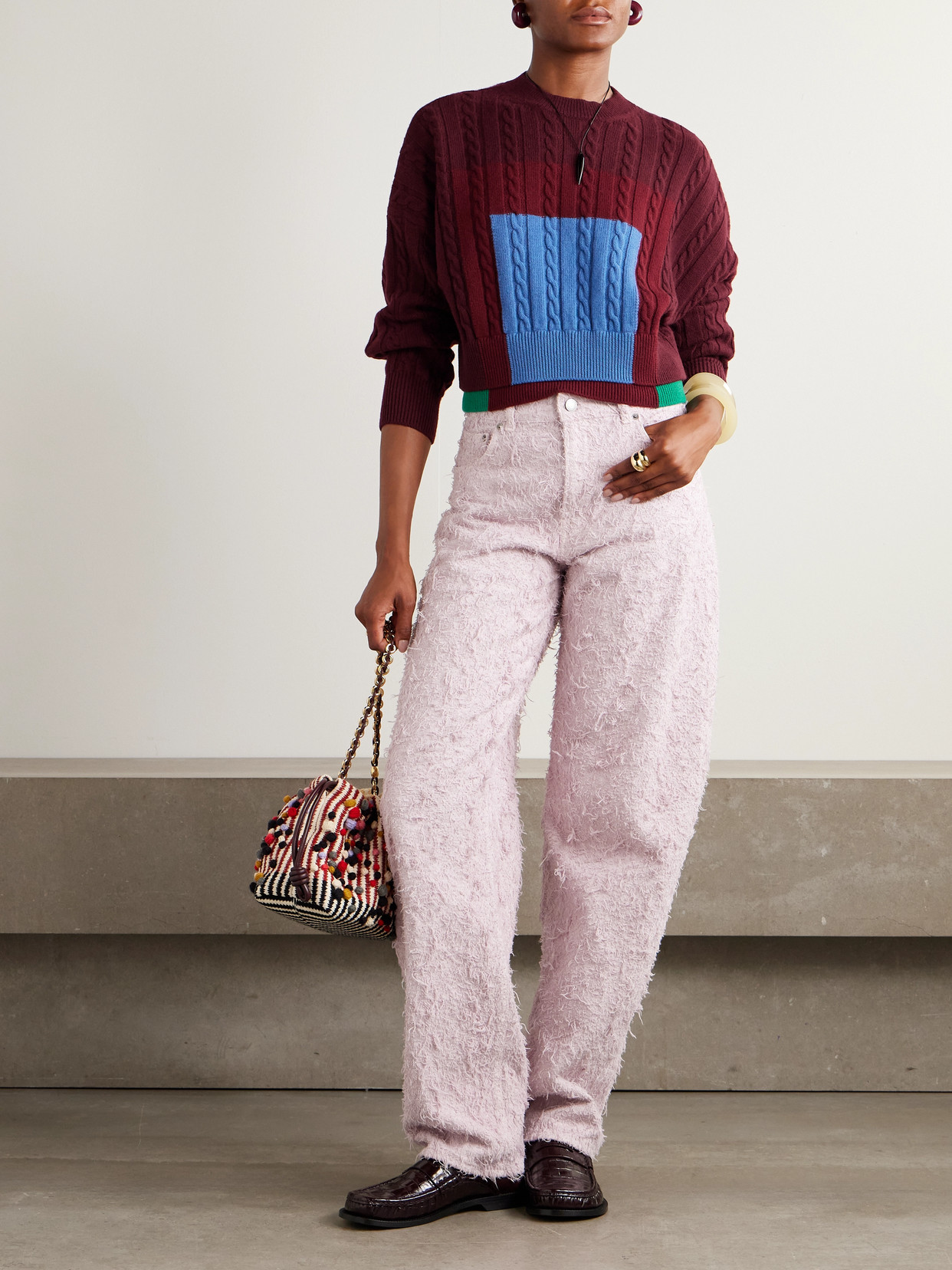 Loewe Wool Colour-block Layered-effect Sweater In Burgundy