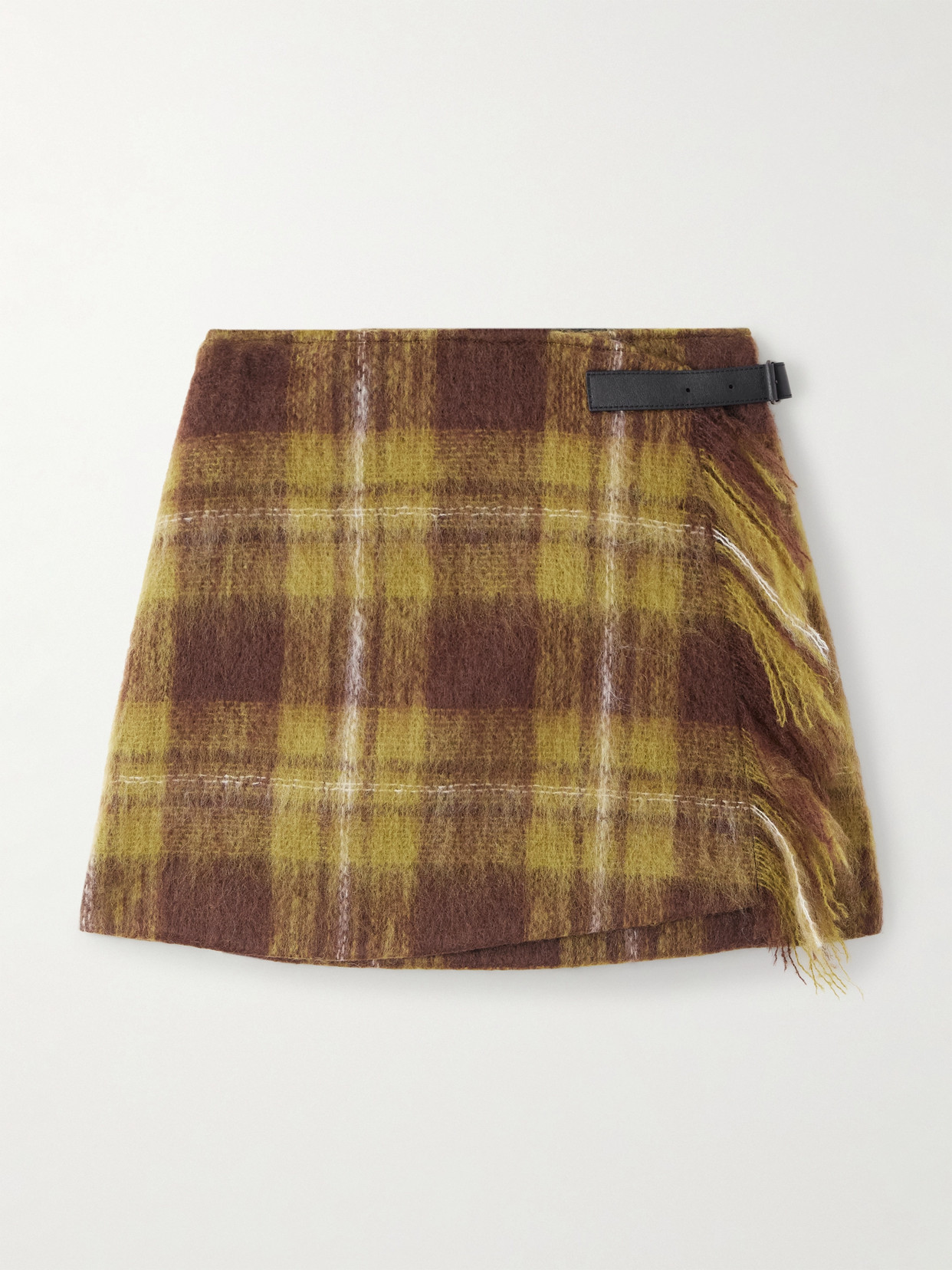 Loewe Leather-trimmed Checked Mohair And Wool-blend Mini Wrap Skirt In Multi