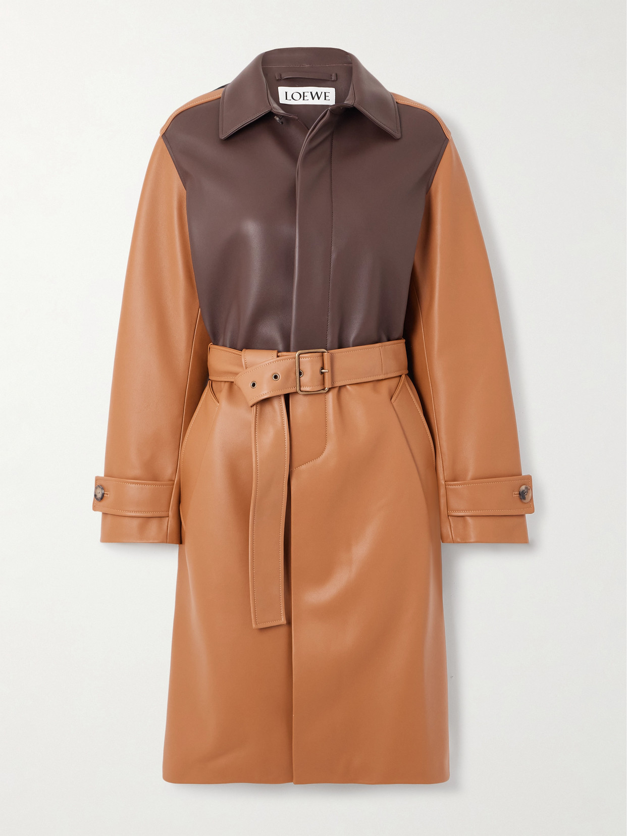Loewe Belted Two-tone Leather Coat In Multi