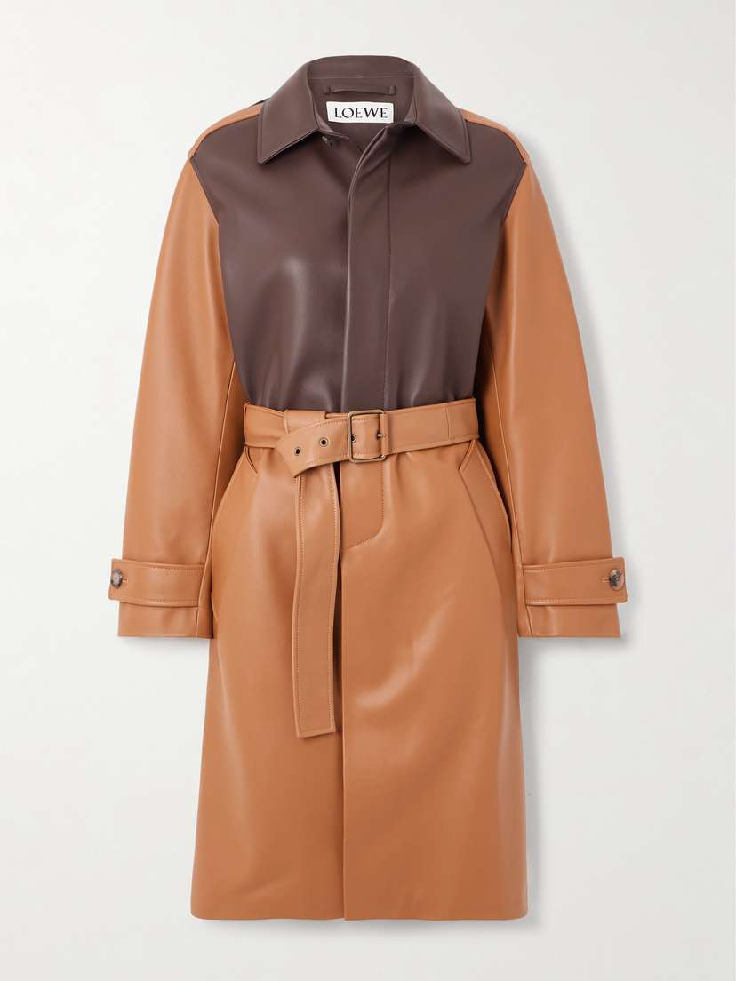 Loewe — Belted two-tone leather coat