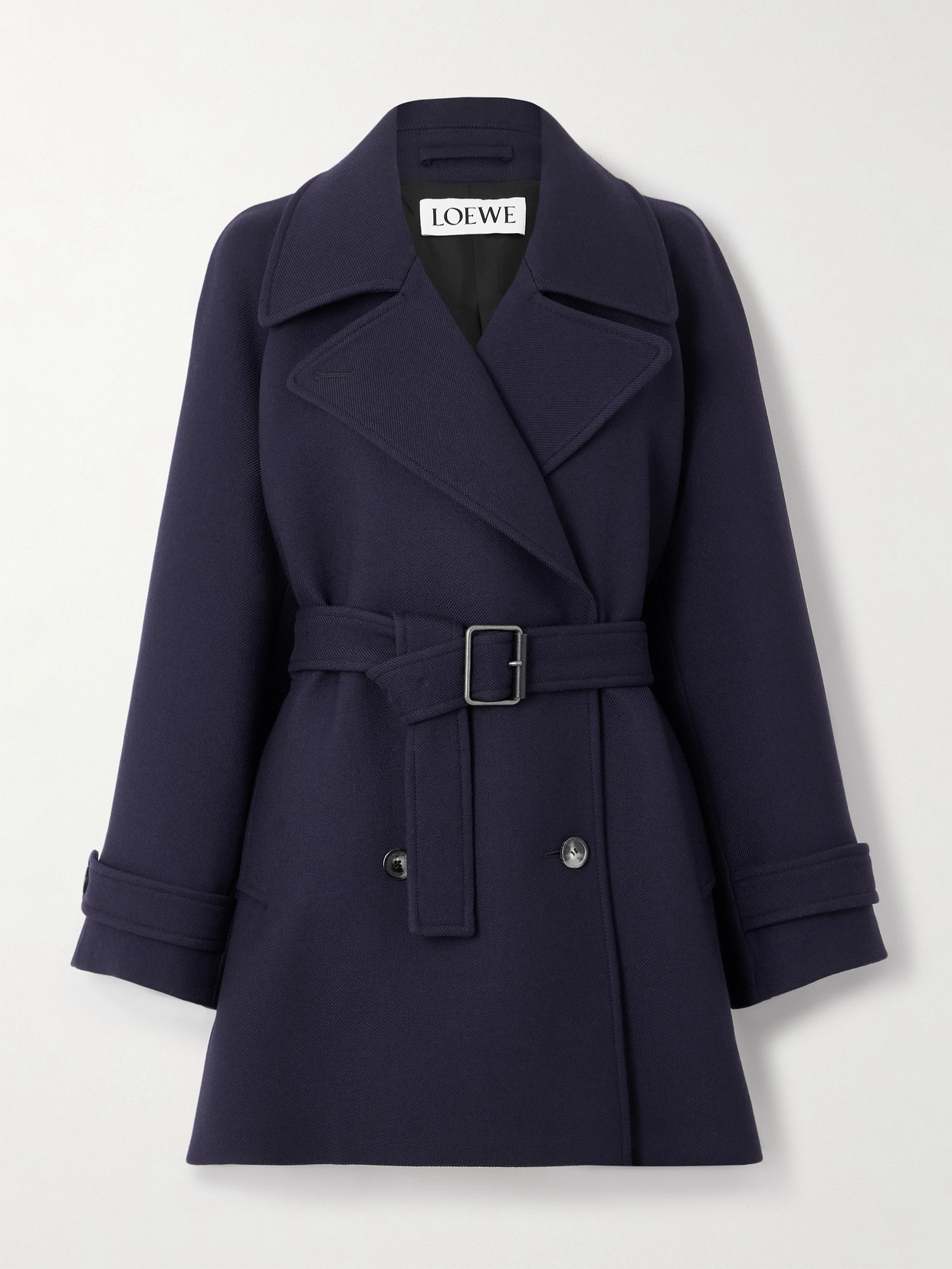 Loewe Double-breasted Belted Wool And Silk-blend Twill Jacket In Blue