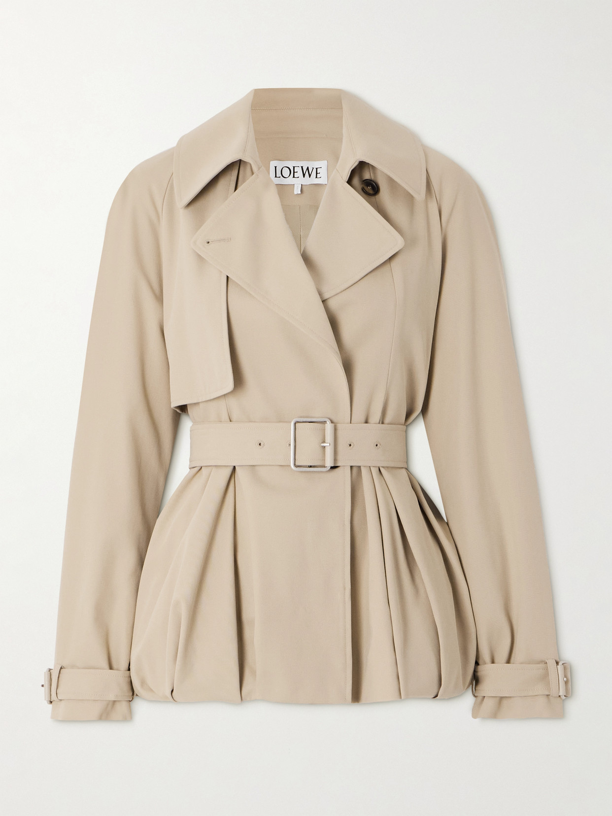 Loewe Double-breasted Pleated Cotton-twill Jacket In Neutral