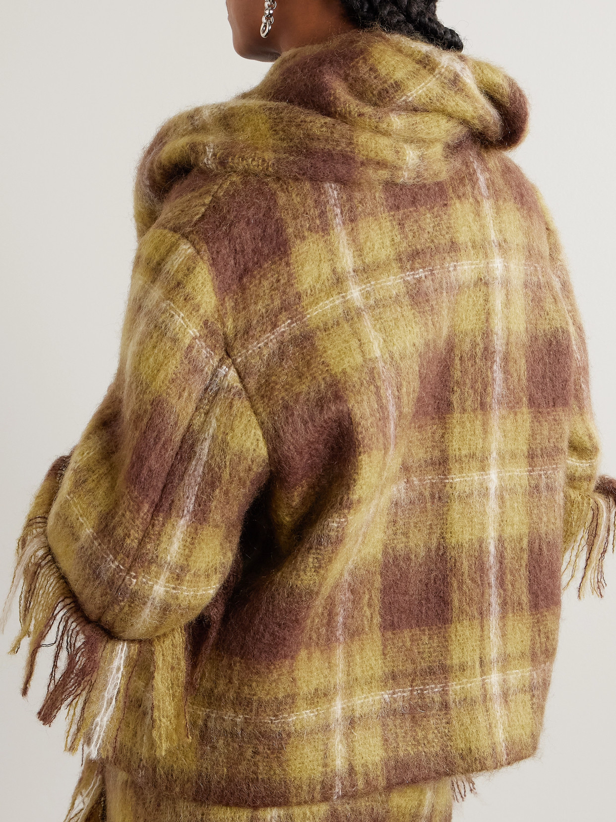 Loewe Scarf-detailed Checked Mohair And Wool-blend Jacket In Brown