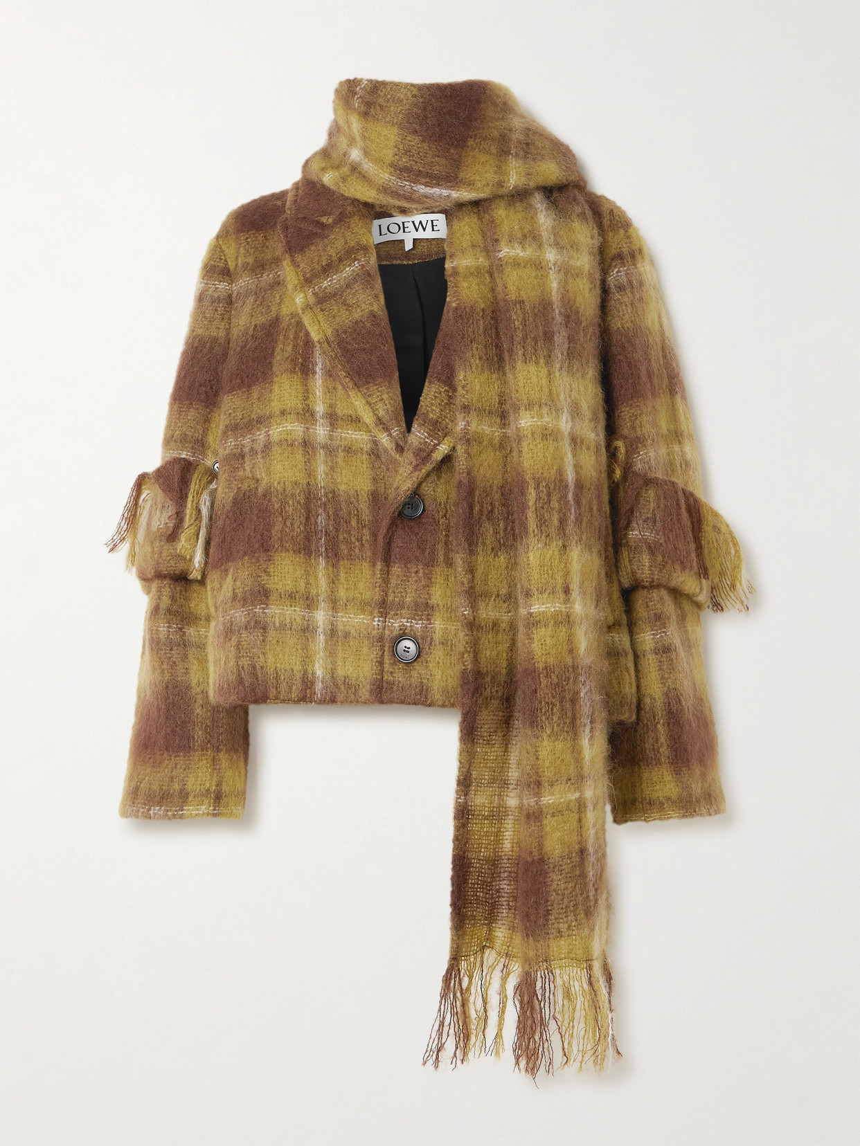 Loewe Scarf-detailed Checked Mohair And Wool-blend Jacket In Brown
