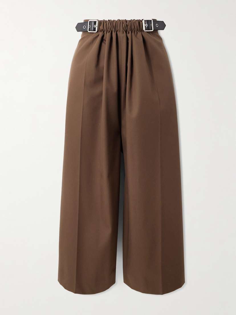 Loewe Cropped Leather-trimmed Cotton And Silk-blend Twill Wide-leg Pants