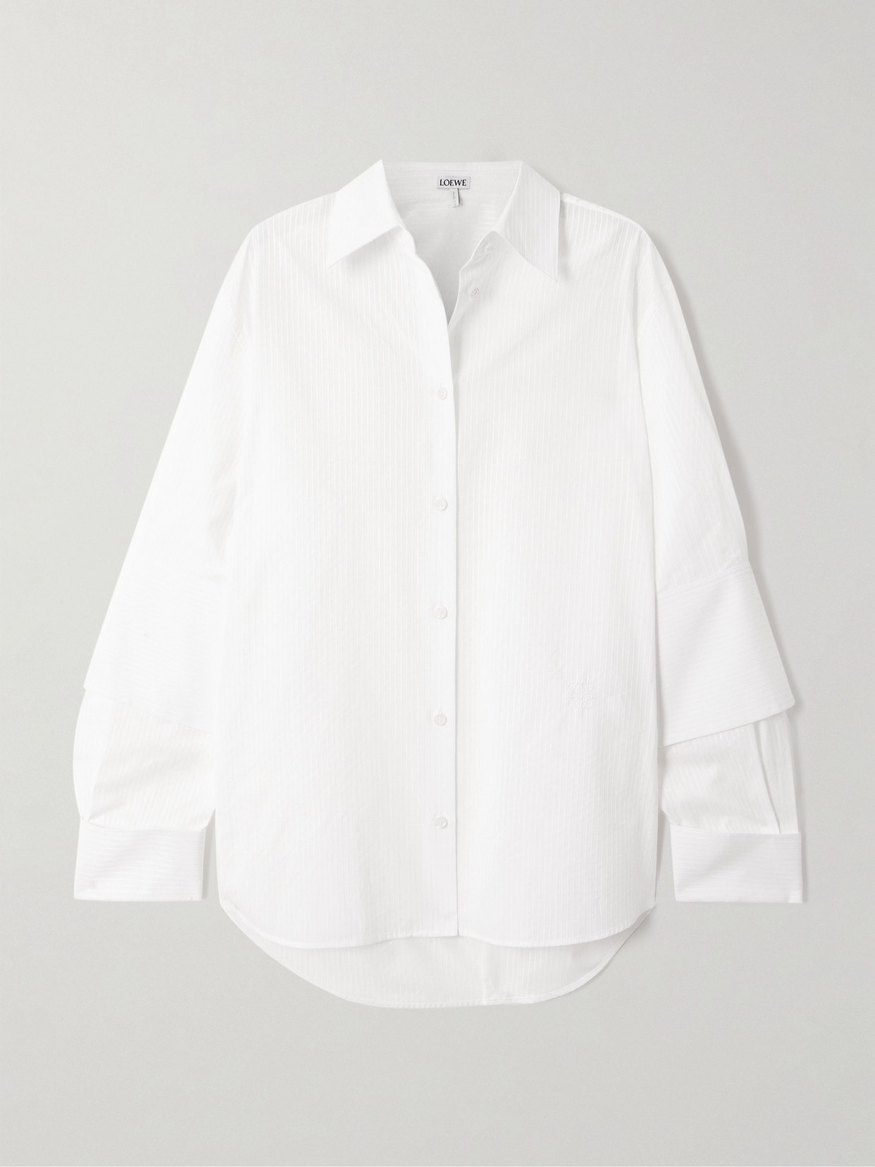 Loewe Embellished Striped Organic Cotton-blend Poplin Shirt In White