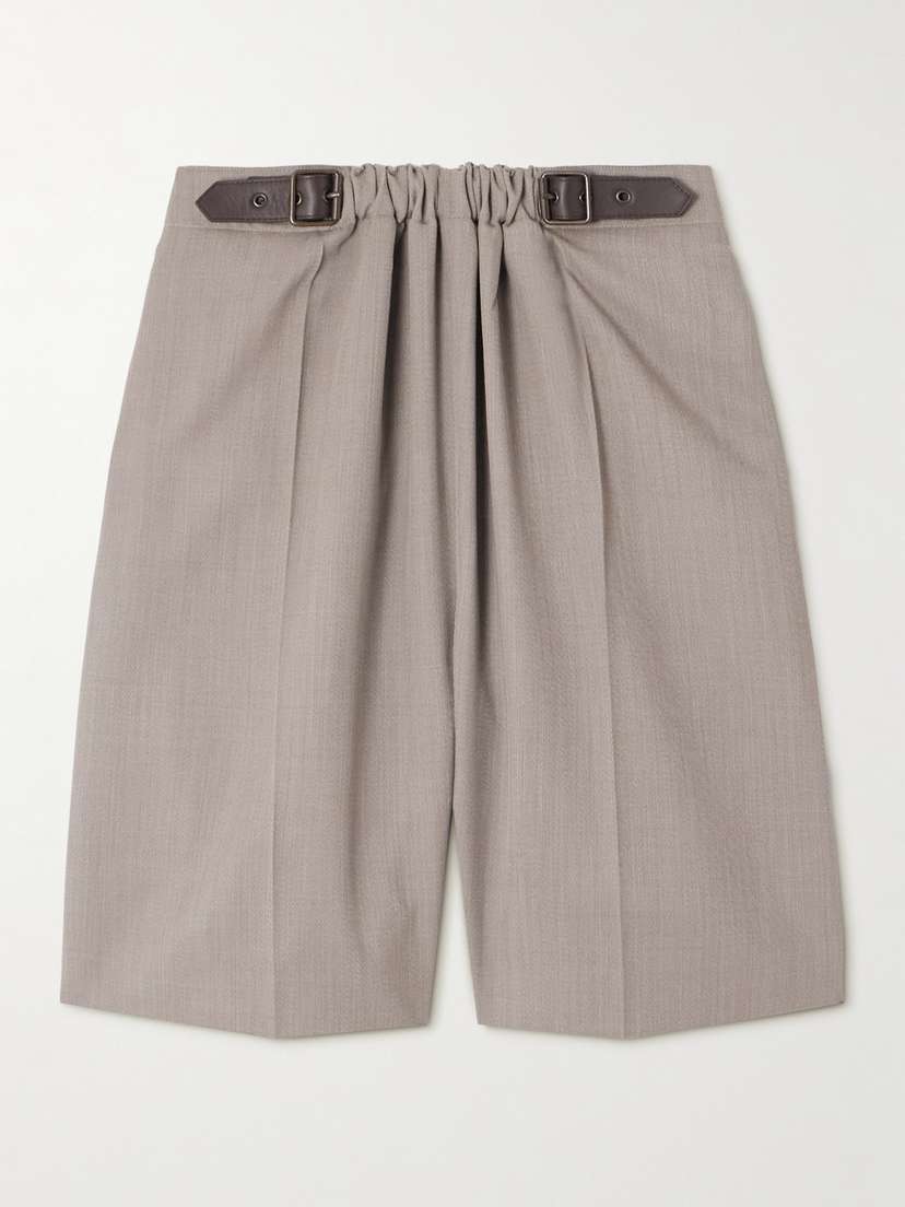Loewe Leather-trimmed Gathered Wool-twill Shorts
