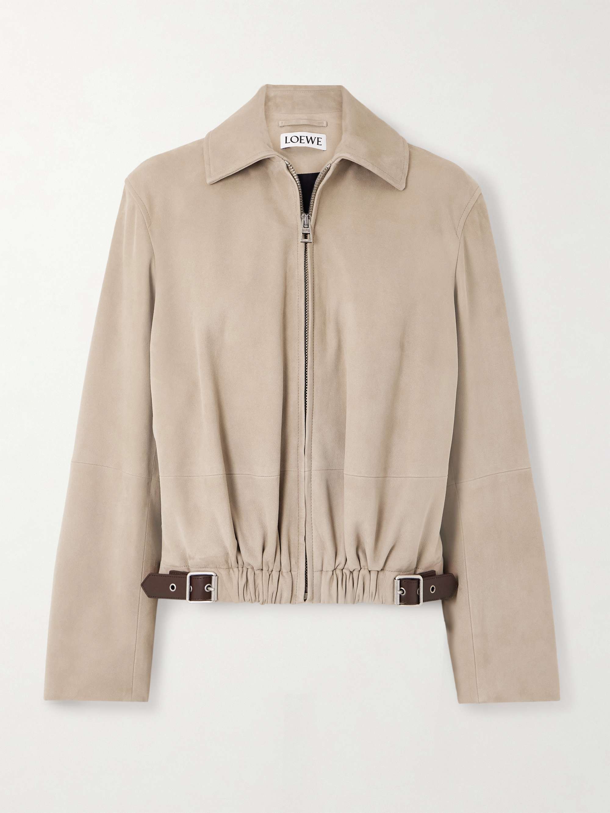 LOEWE Buckle-embellished leather-trimmed suede jacket | NET