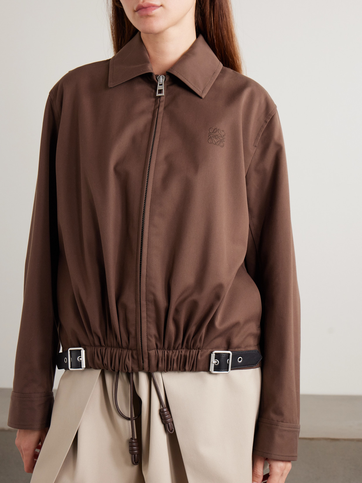 Loewe Leather-trimmed Cotton And Silk-blend Twill Bomber Jacket In Brown