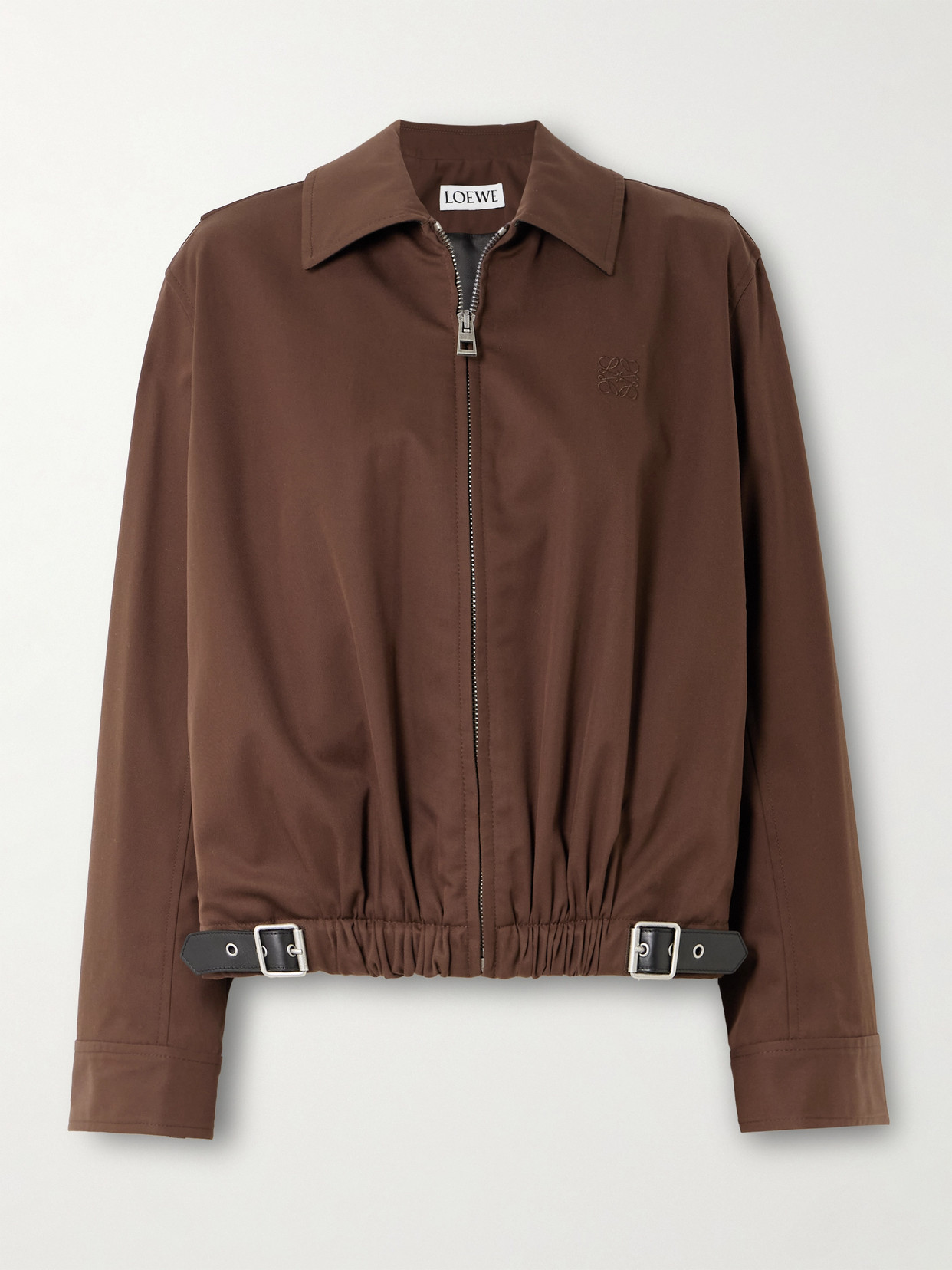 Loewe Leather-trimmed Cotton And Silk-blend Twill Bomber Jacket In Brown
