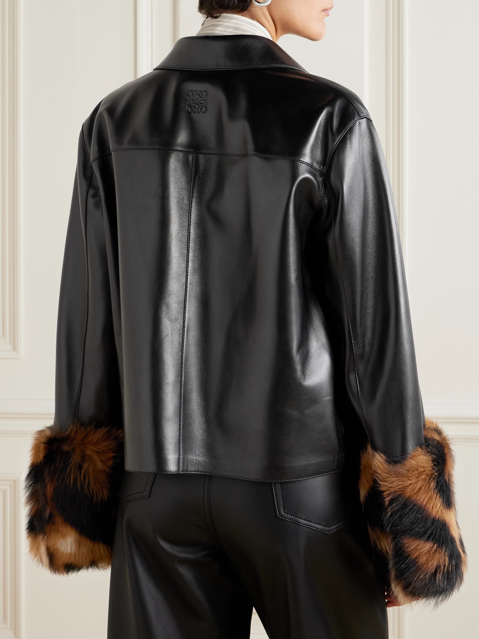 Loewe - Leopard-print shearling-trimmed glossed-leather jacket | Plush