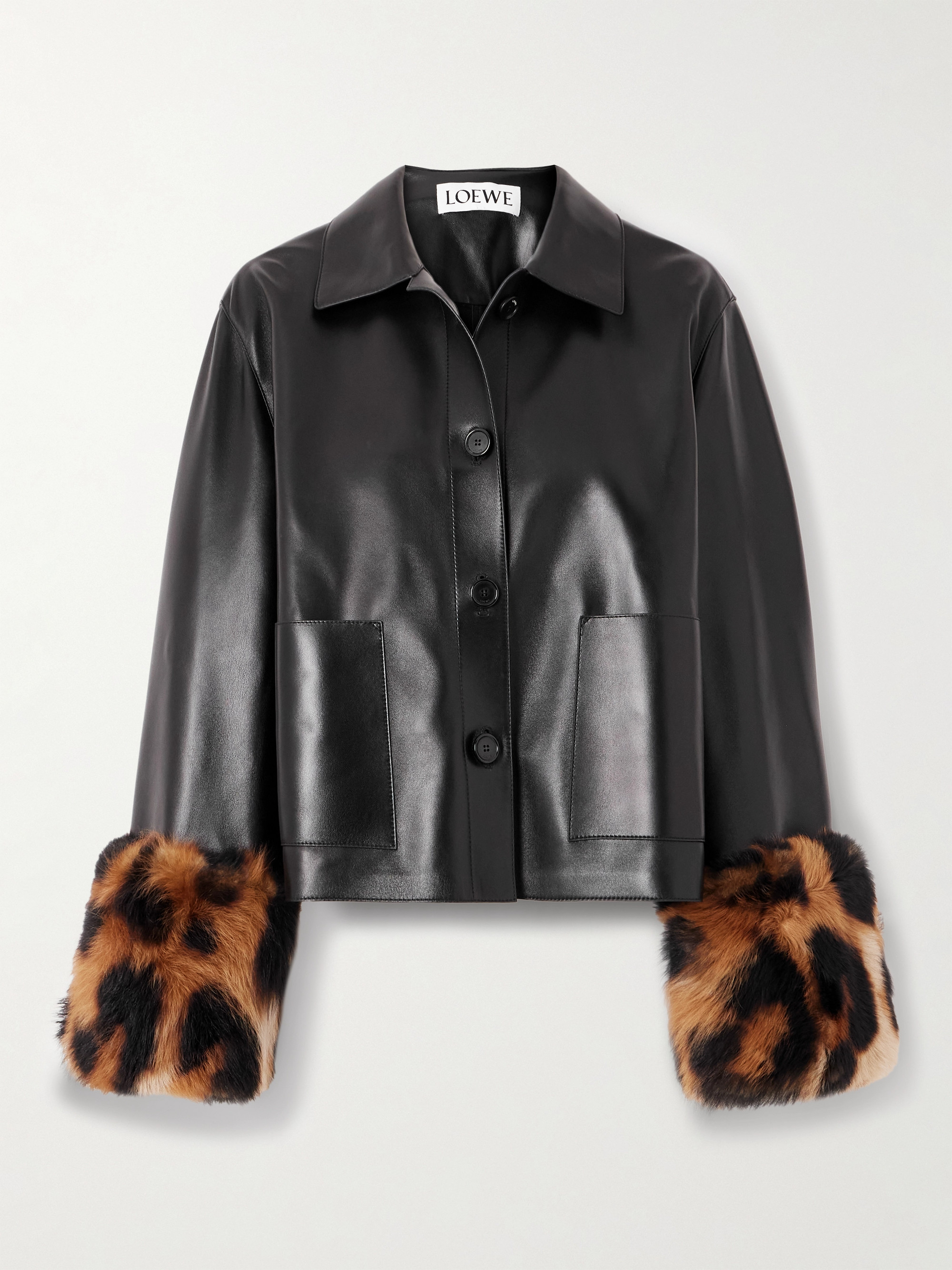 Loewe - Leopard-print shearling-trimmed glossed-leather jacket | Plush