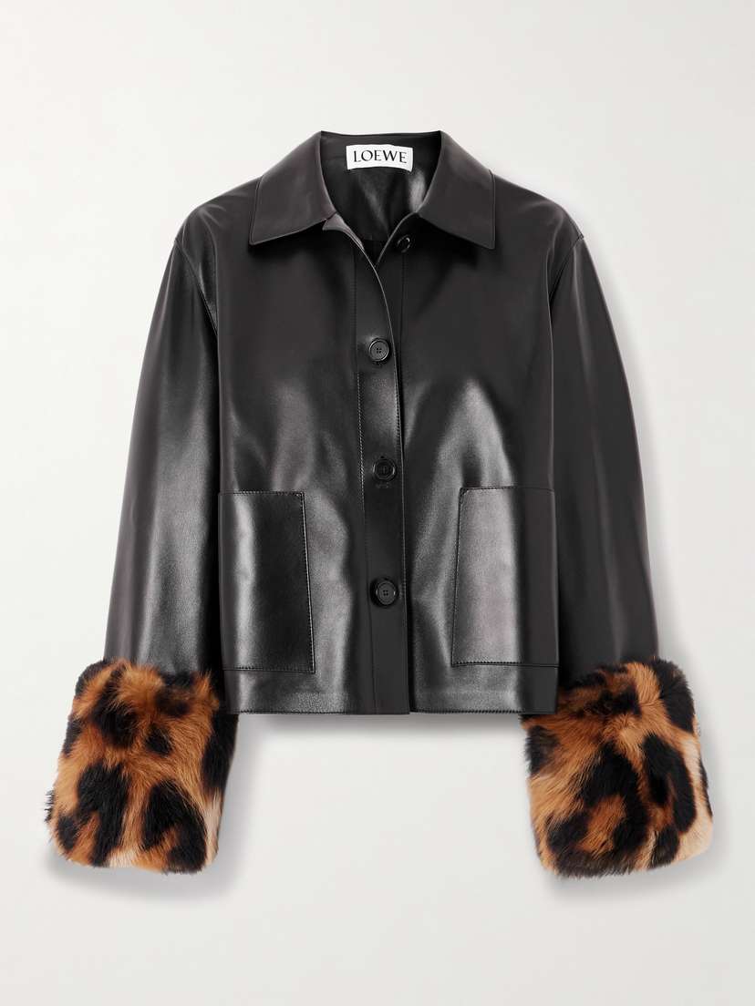 Loewe Leopard-print Shearling-trimmed Glossed-leather Jacket