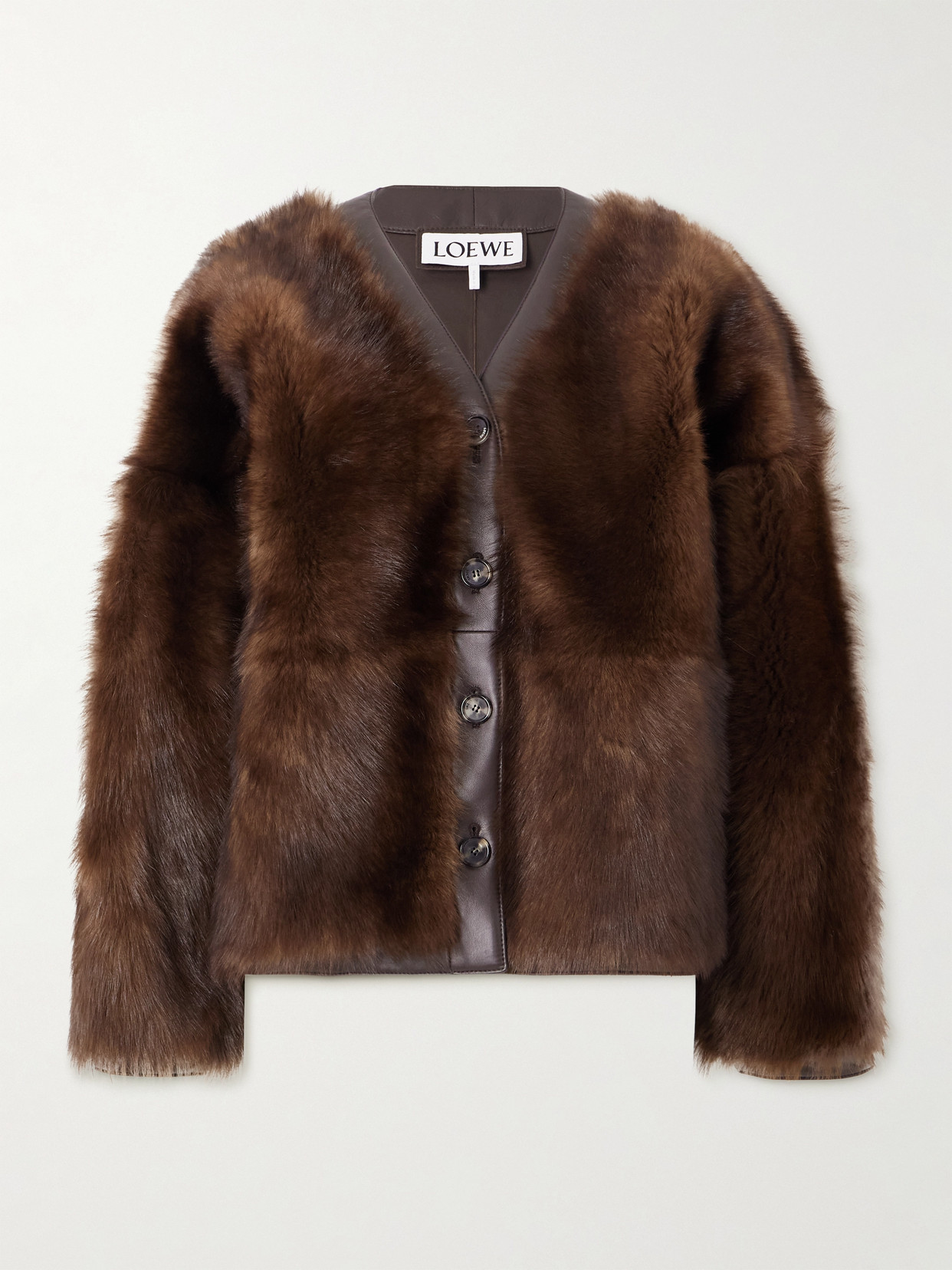 Loewe Lamb Shearling V-neck Cardigan In Brown