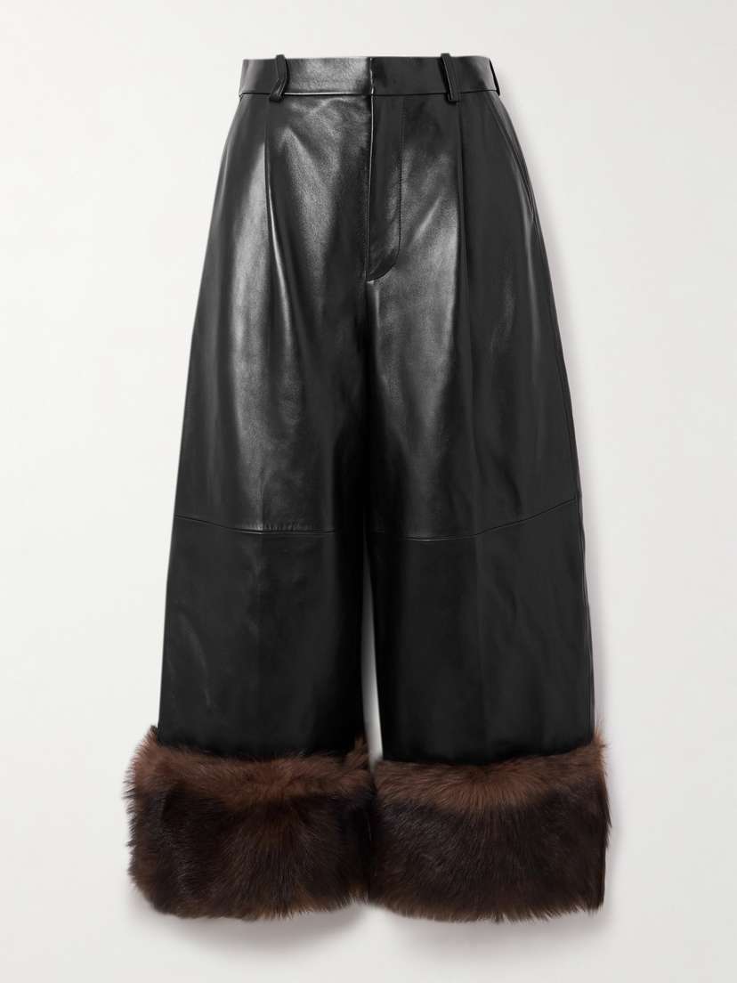 Loewe Convertible Cropped Shearling-trimmed Leather Wide-leg Pants