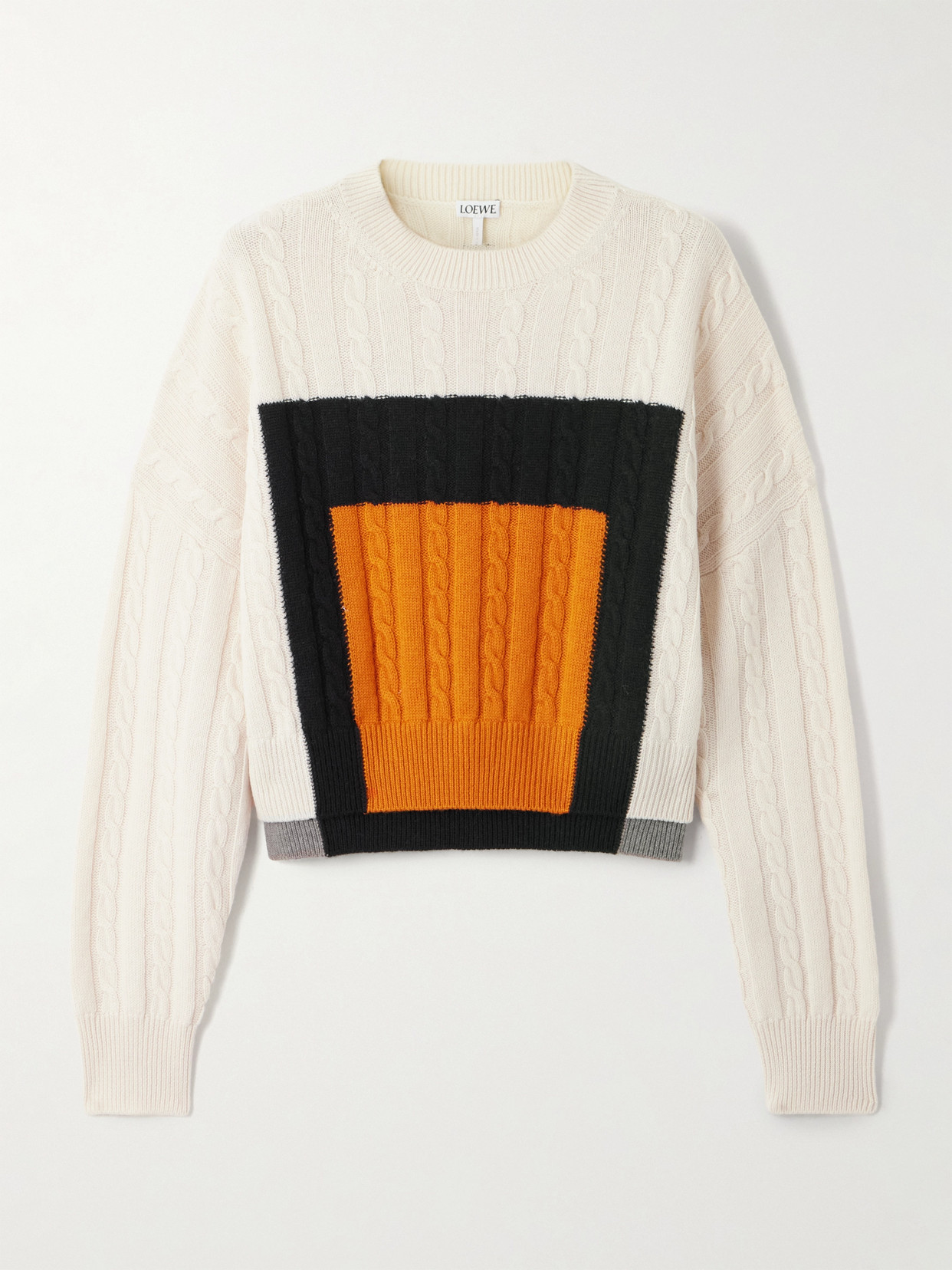 Loewe Paneled Color-block Cable-knit Wool Sweater In Neutral
