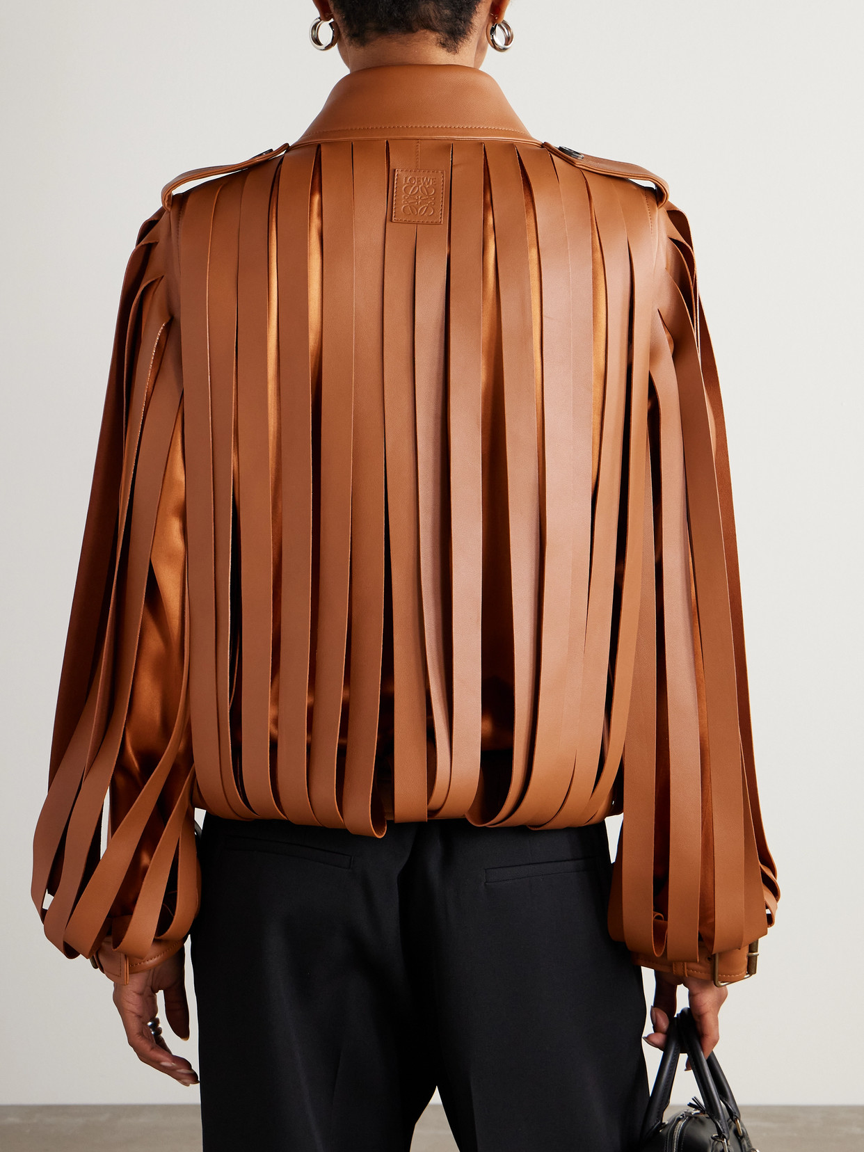 Loewe Layered Cutout Leather And Silk-satin Jacket In Brown