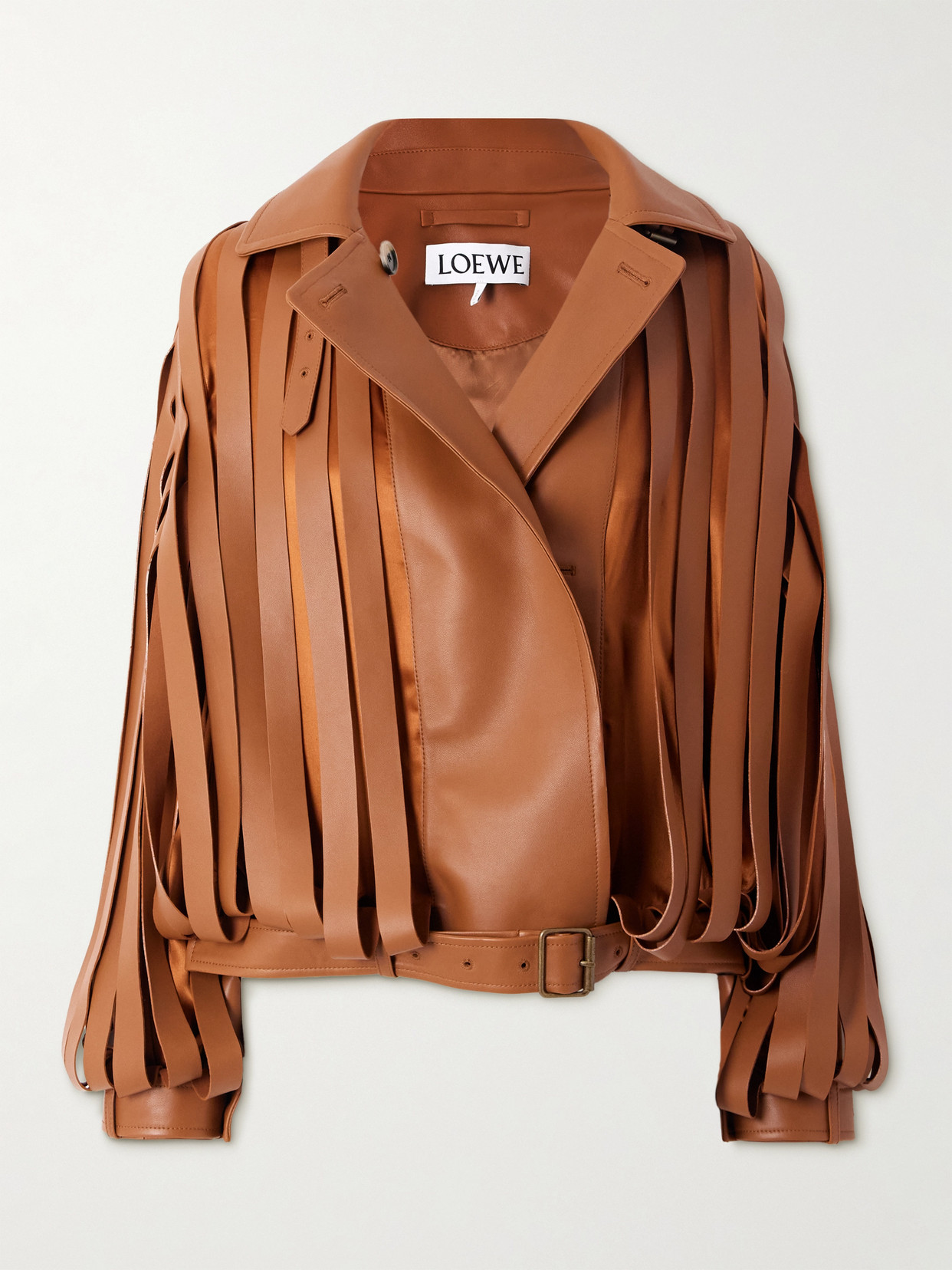 Loewe Layered Cutout Leather And Silk-satin Jacket In Brown