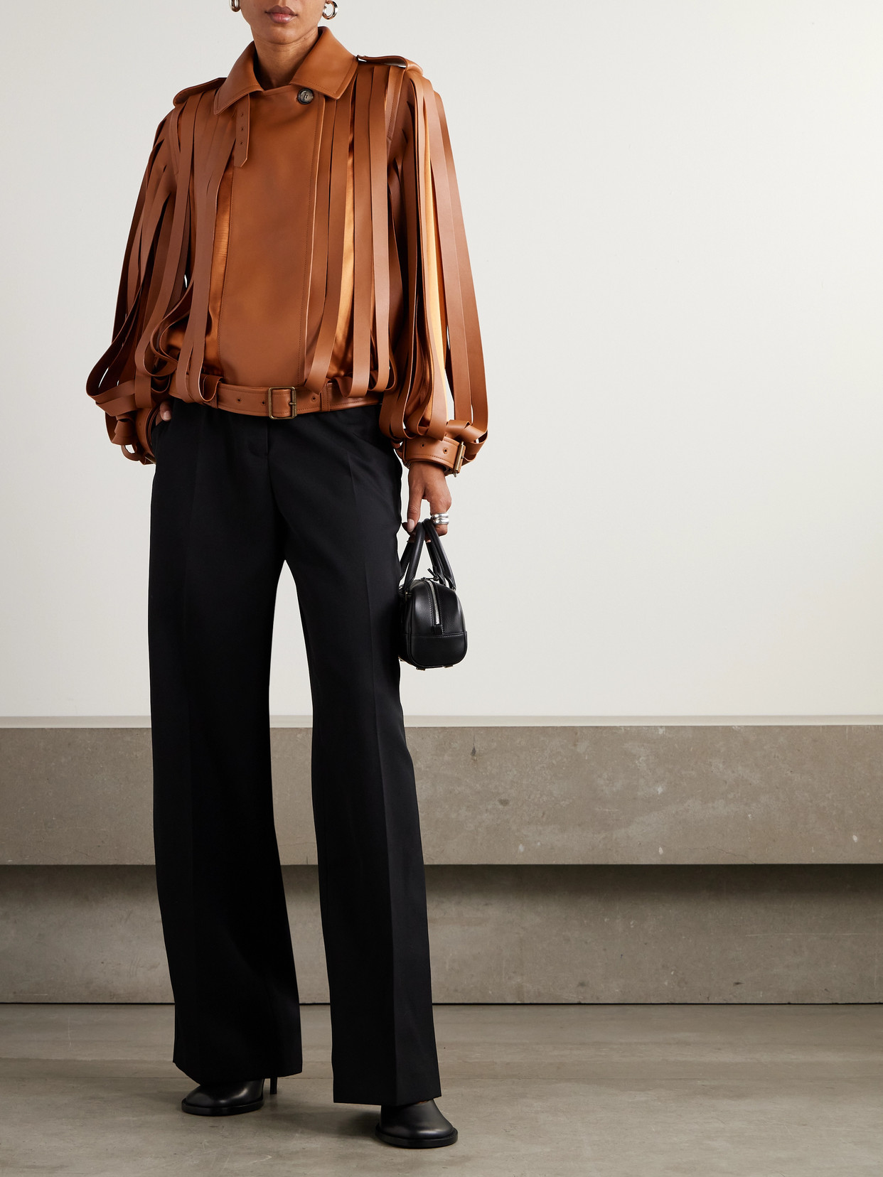 Loewe Layered Cutout Leather And Silk-satin Jacket In Brown