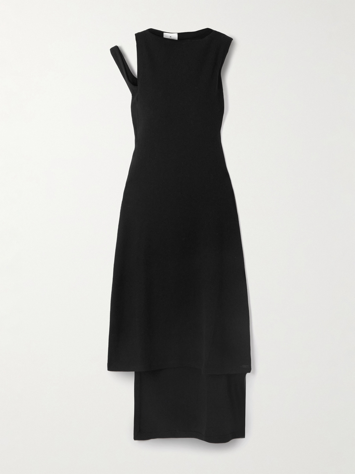 Courrèges Oplique Asymmetric Ribbed Knit Mini Dress In Black