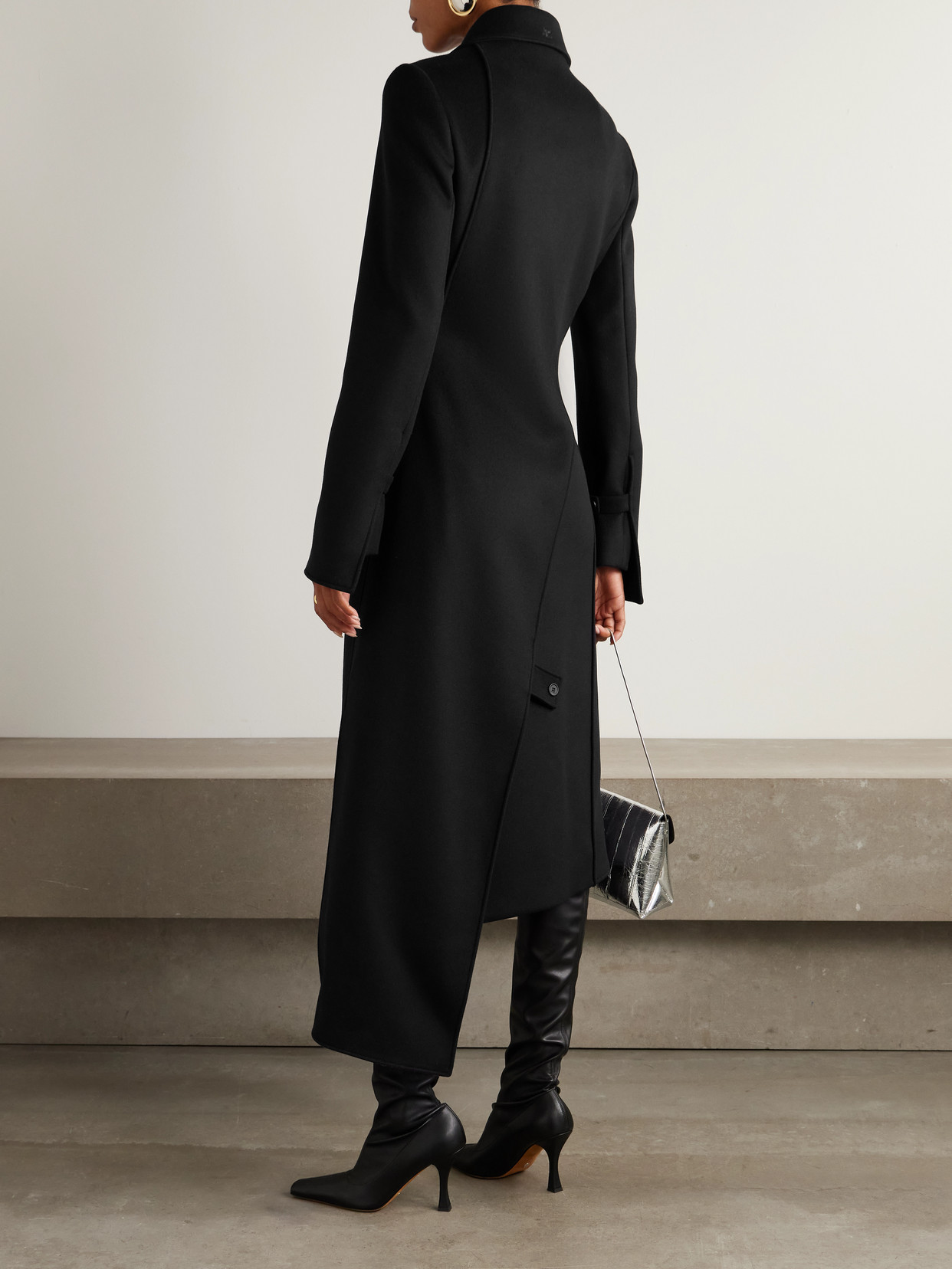 Courrèges Double-breasted Asymmetric Wool And Silk-blend Coat In Black