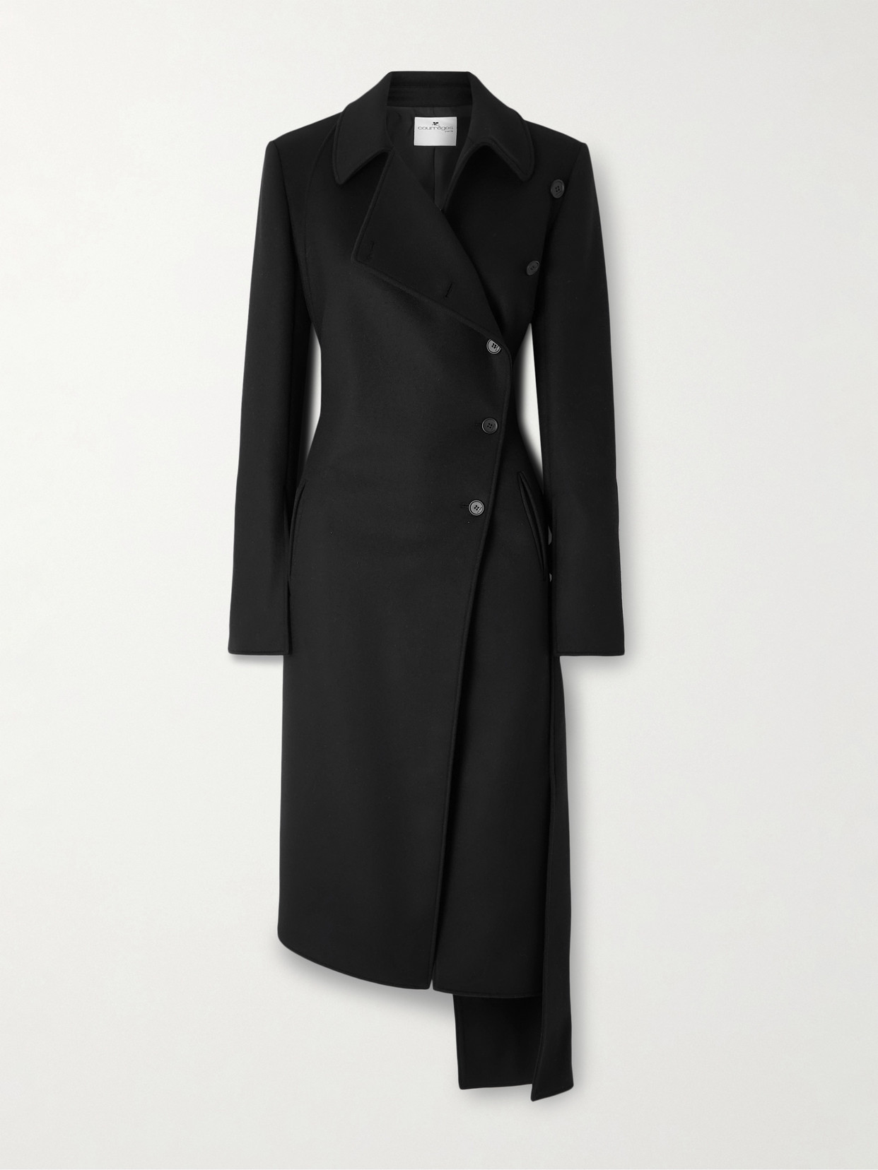 Courrèges Double-breasted Asymmetric Wool And Silk-blend Coat In Black