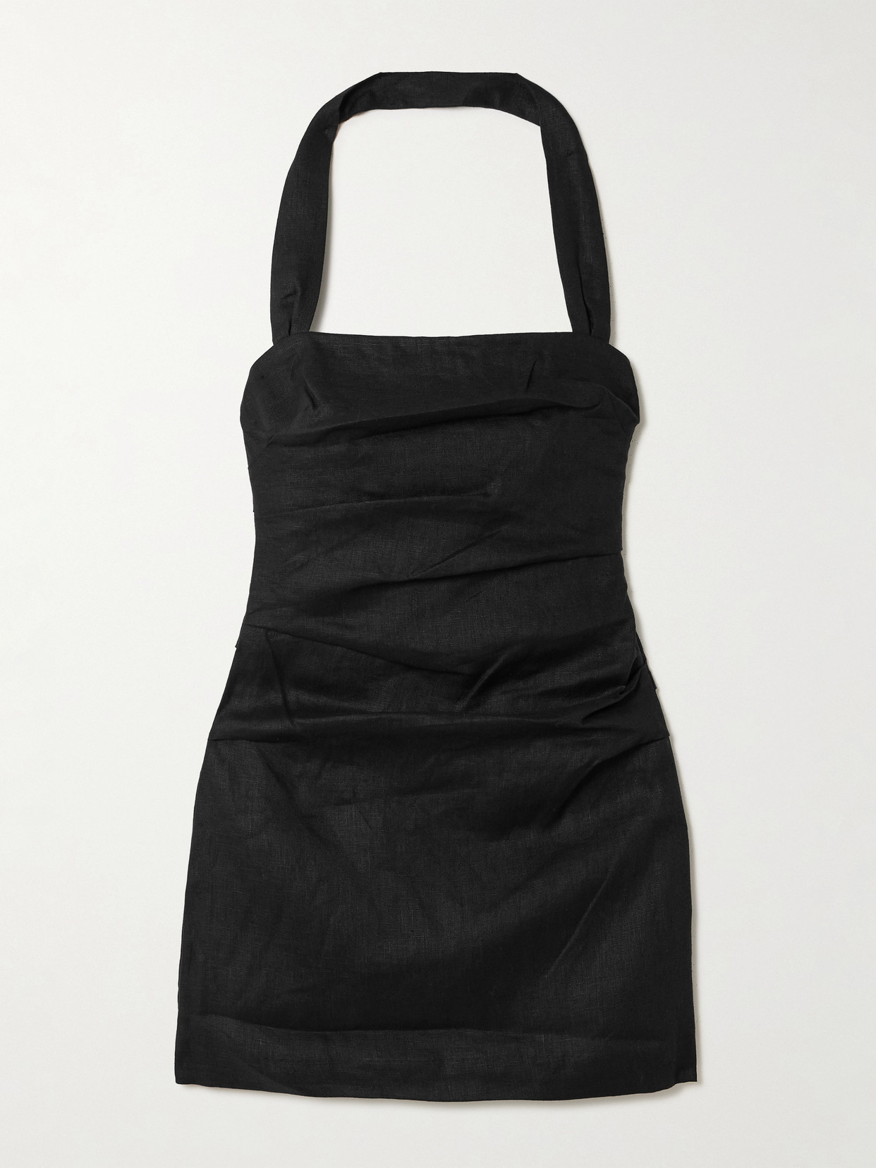 Sir Noemi Ruched Linen Halterneck Mini Dress In Black