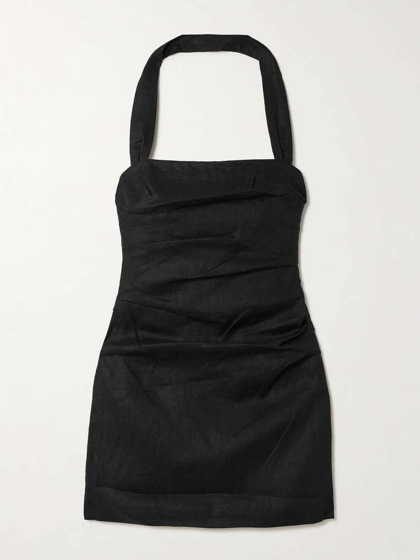 SIR. Noemi Ruched Linen Halterneck Mini Dress