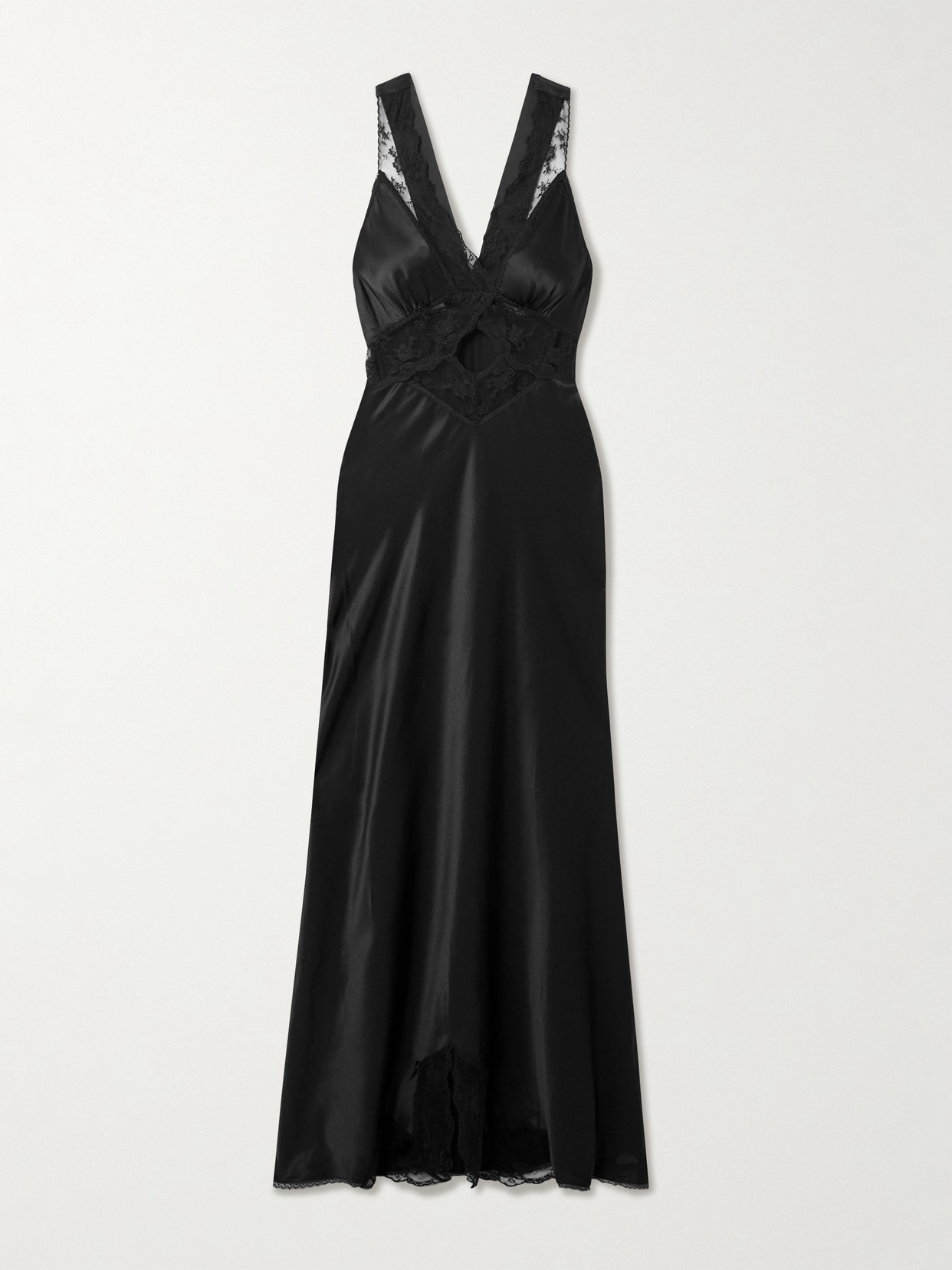 Sir Aries Cutout Lace-trimmed Silk-satin Maxi Dress In Black