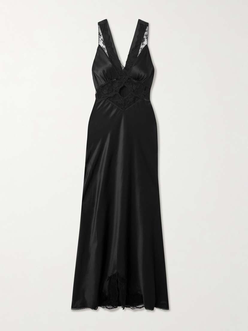 SIR. Aries Cutout Lace-trimmed Silk-satin Maxi Dress