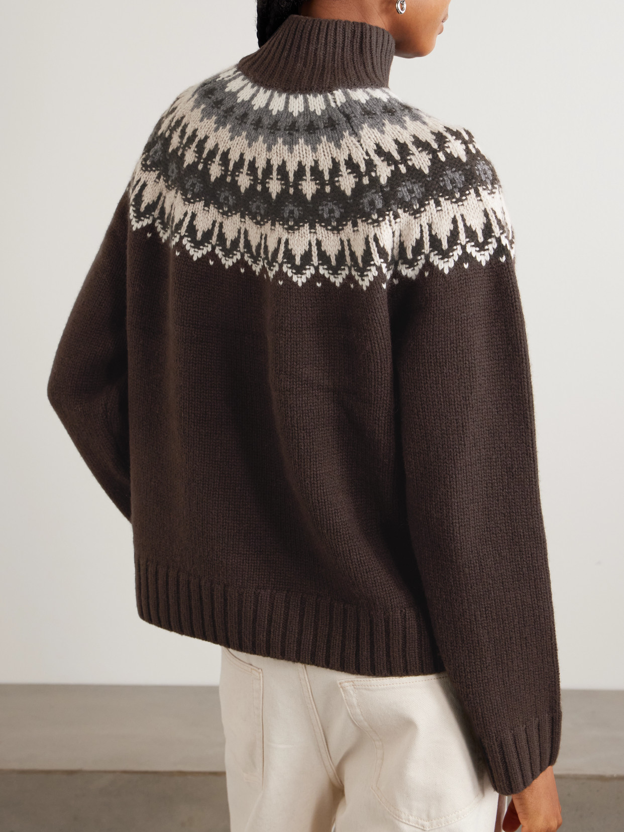 Arch4 Fair Isle Cashmere Half-zip Sweater In Brown