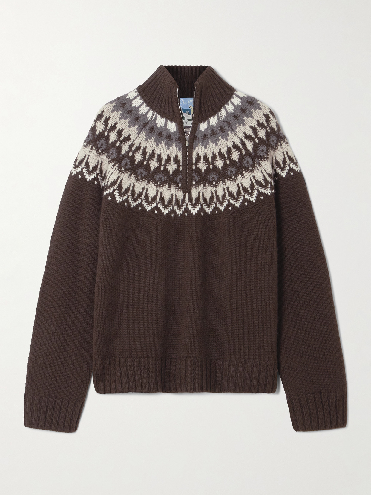 Arch4 Fair Isle Cashmere Half-zip Sweater In Brown