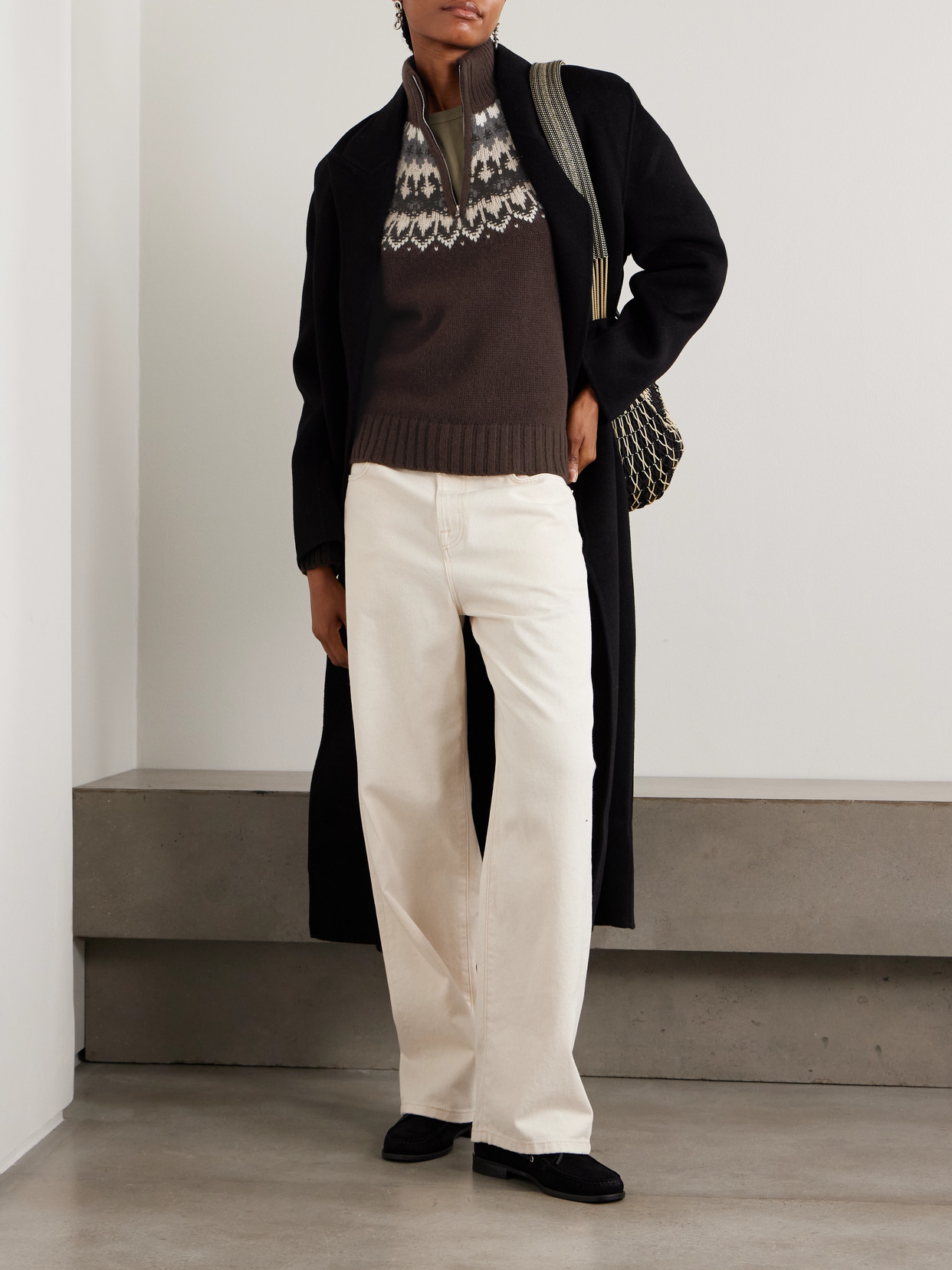 Arch4 Fair Isle Cashmere Half-zip Sweater In Brown