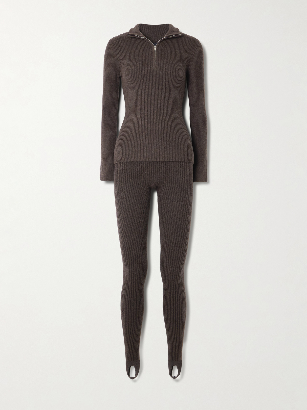 Arch4 Ella Ribbed Cashmere Half-zip Sweater And Leggings Ski Set In Brown