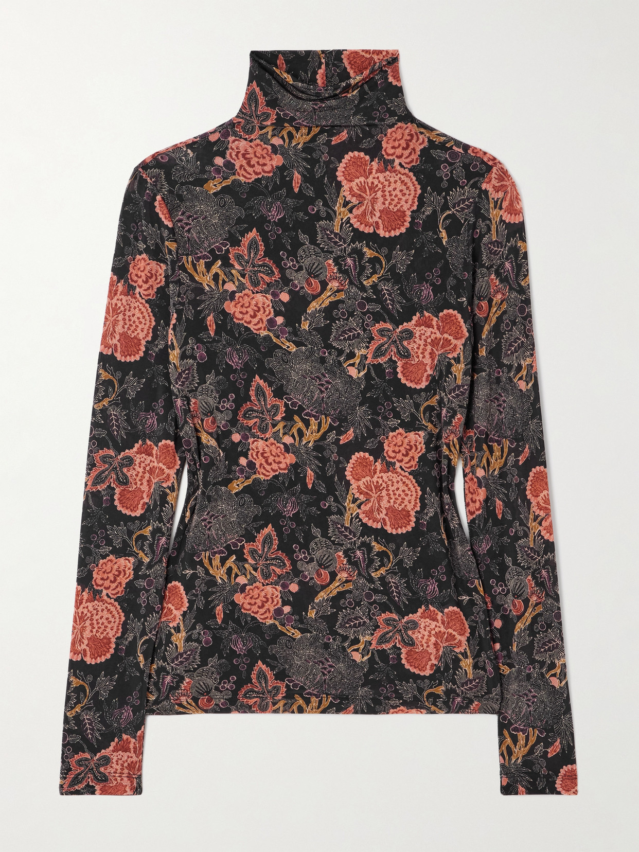 Ulla Johnson Aurelia Printed Stretch-jersey Turtleneck Top In Brown