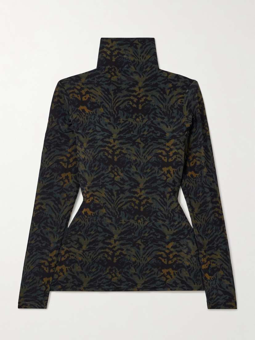 Ulla Johnson Aurelia Printed Stretch-jersey Turtleneck Top