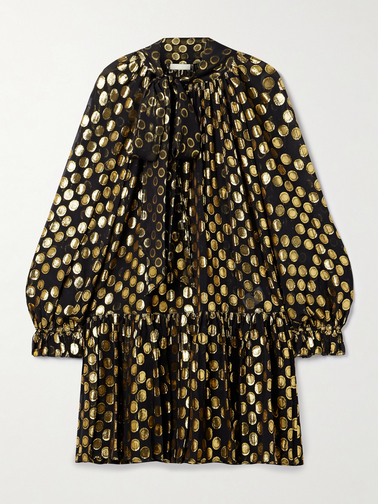 Ulla Johnson Loretta Tie-detailed Metallic Fil Coupé Silk-blend Crepe De Chine Mini Dress In Black