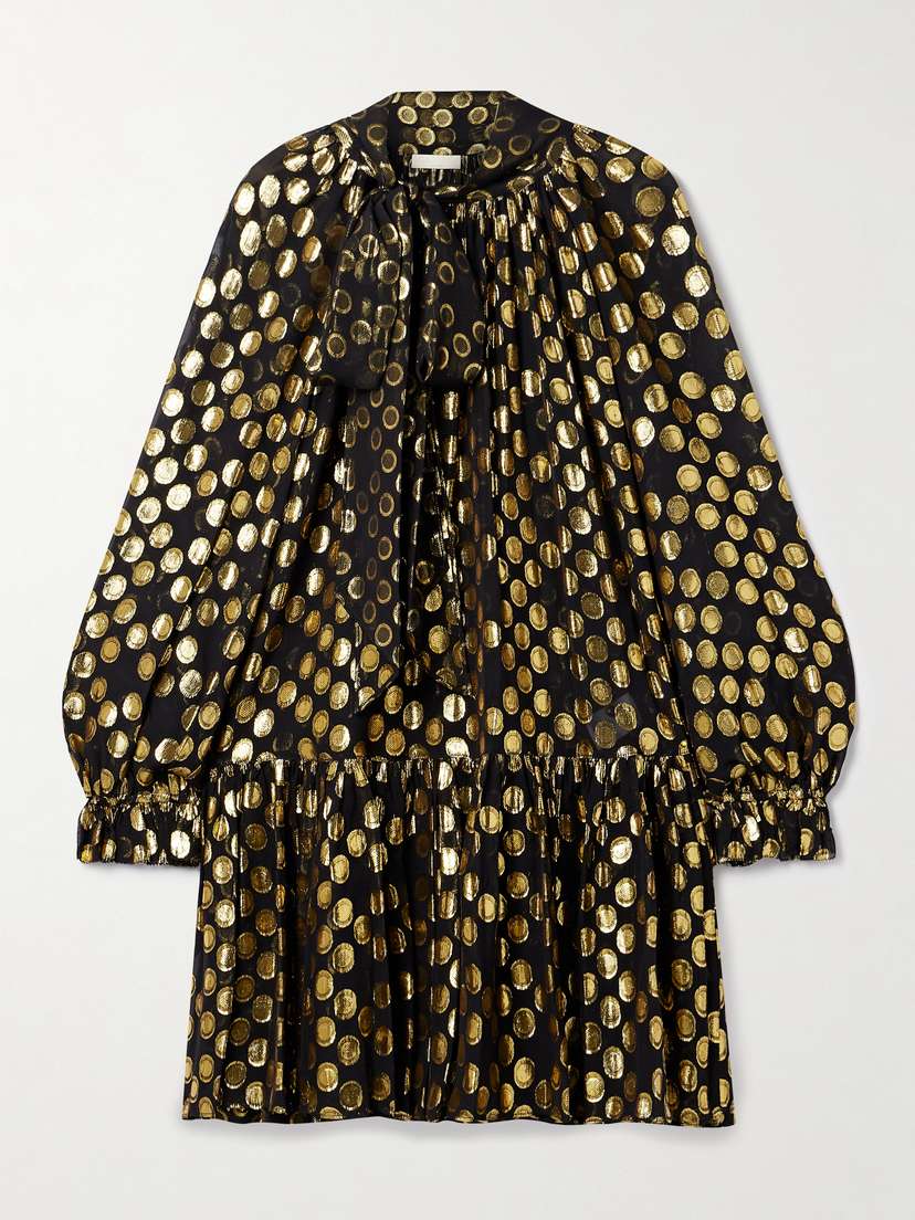 Ulla Johnson Loretta Tie-detailed Metallic Fil Coupé Silk-blend Crepe De Chine Mini Dress