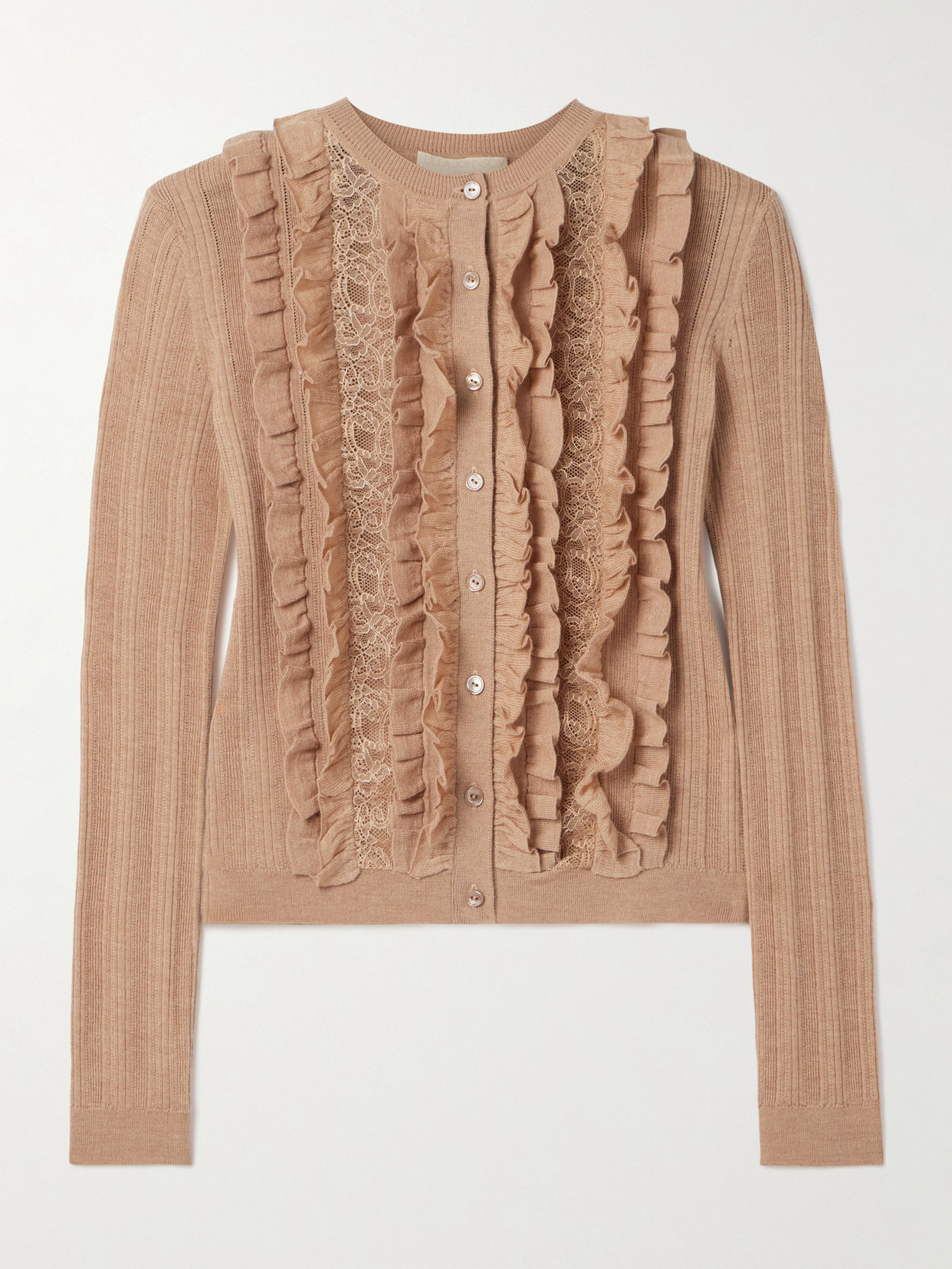 Ulla Johnson Maryel Lace-trimmed Ruffled Ribbed Merino Wool Cardigan In Neutral