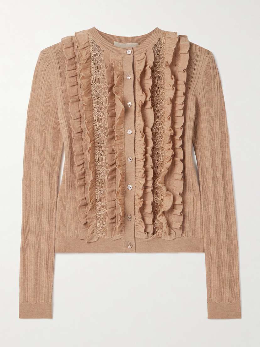 Ulla Johnson Maryel Lace-trimmed Ruffled Ribbed Merino Wool Cardigan