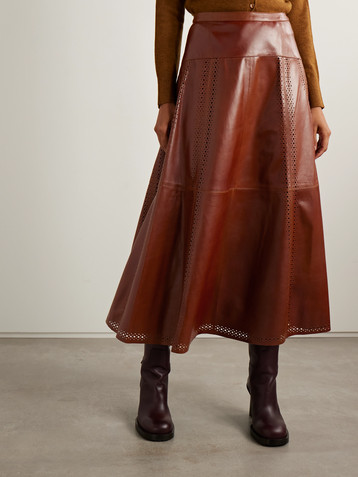 Ulla Johnson Aninda paneled perforated leather midi skirt