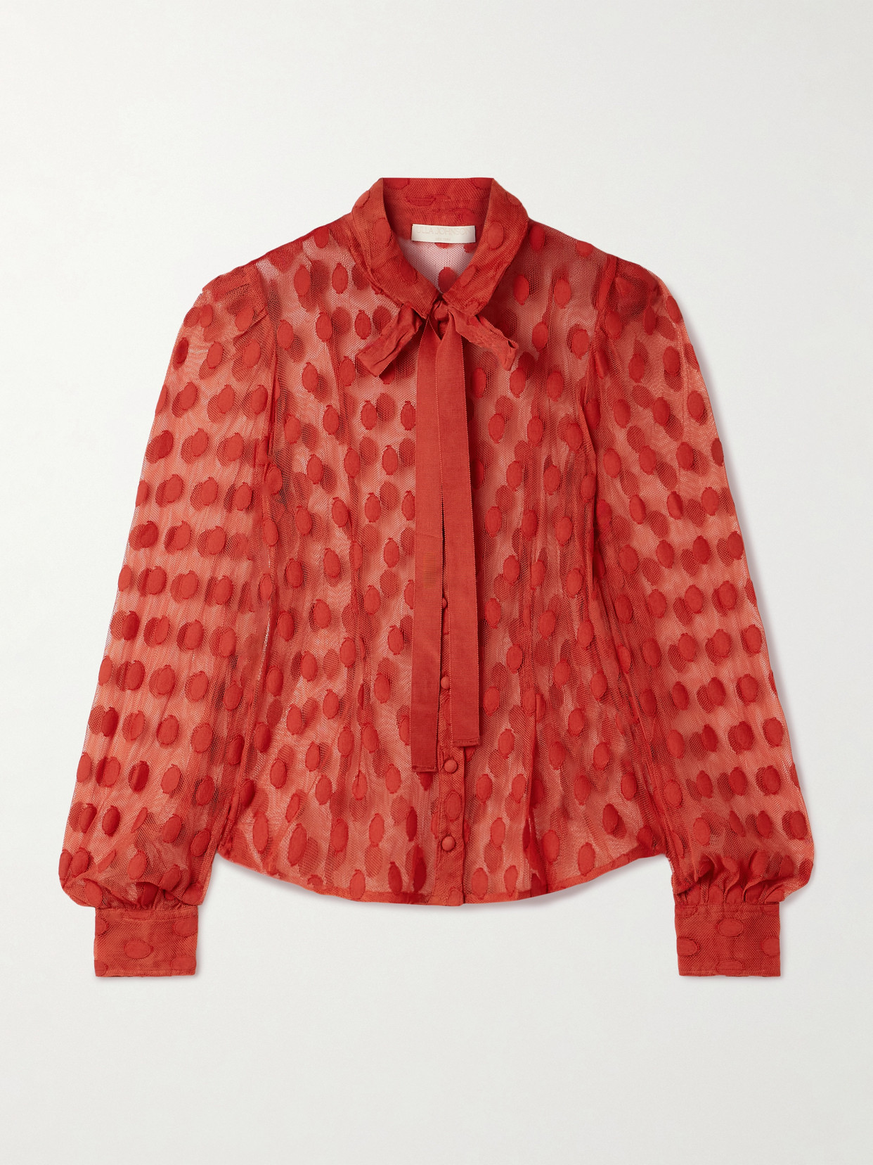 Ulla Johnson Soraya Tie-neck Fil Coupé Mesh Blouse In Red