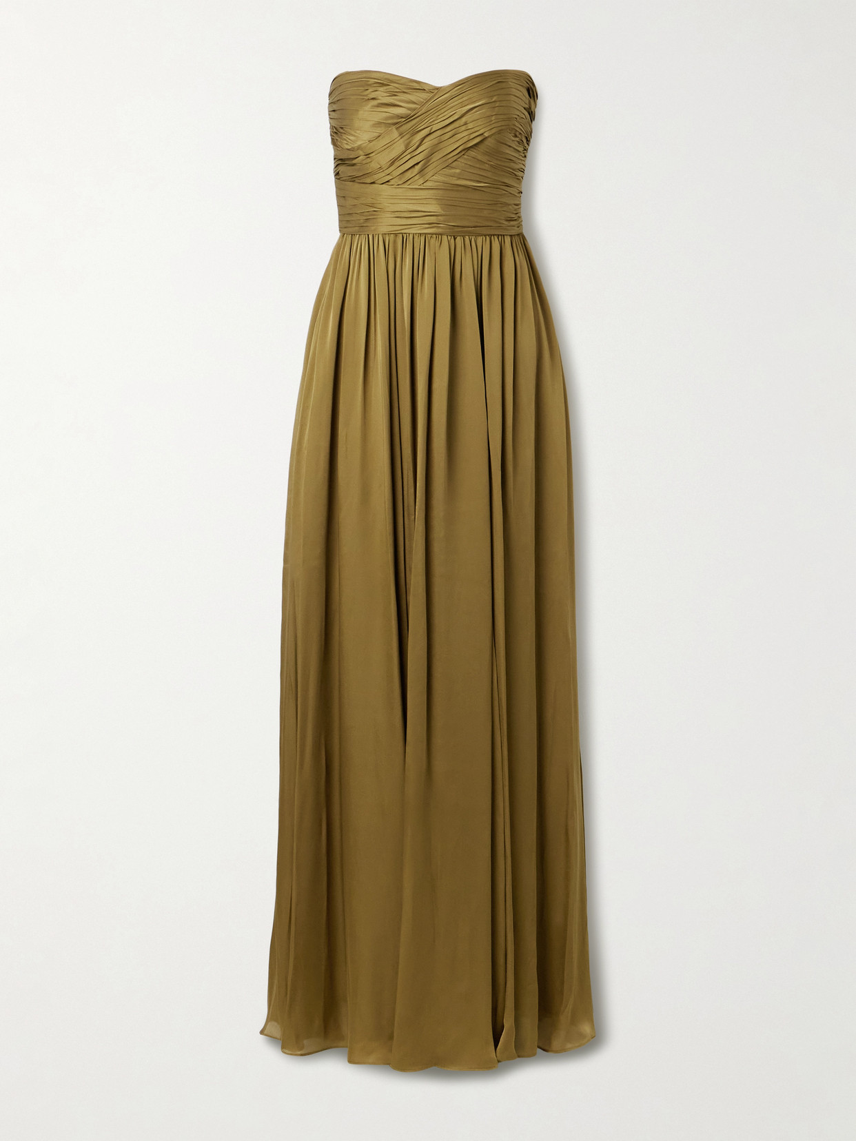 Ulla Johnson Anastasia Strapless Gathered Silk-satin Gown In Brown
