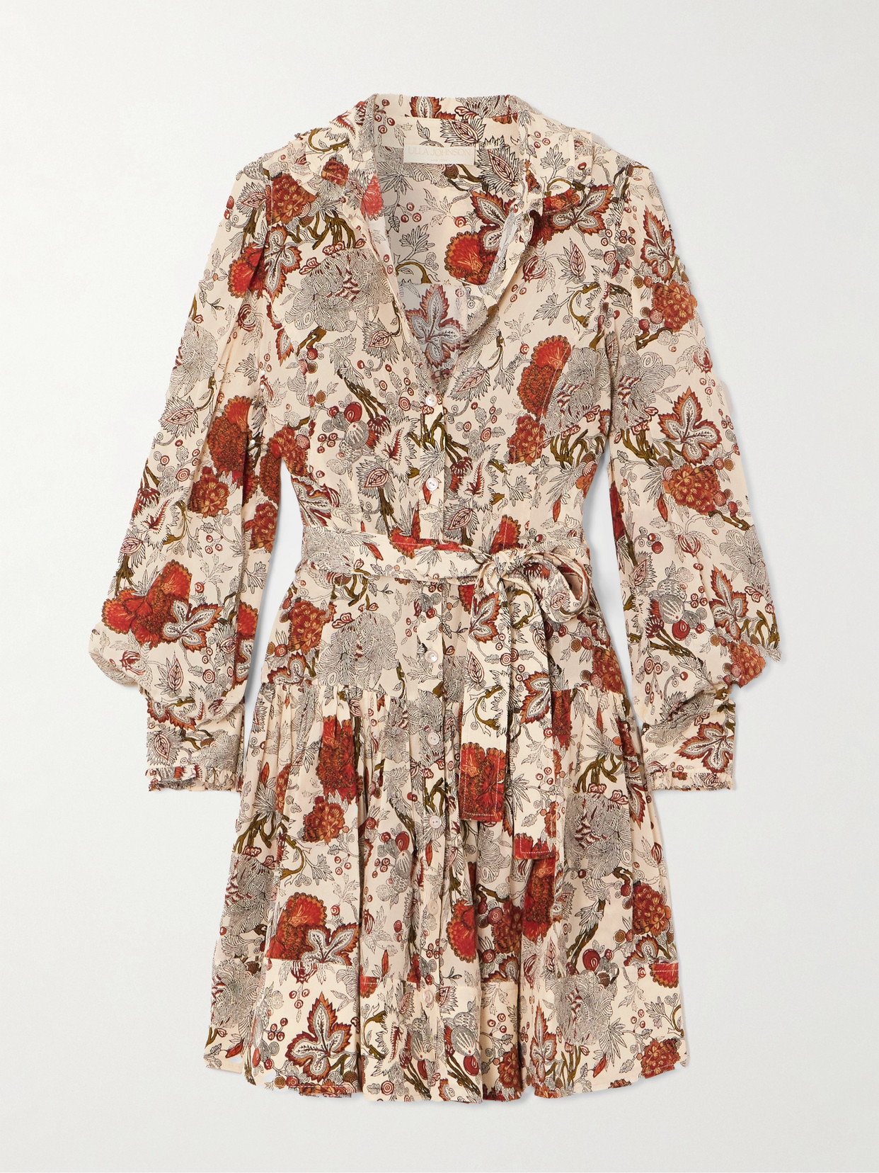 Ulla Johnson Simona Belted Ruffled Floral-print Silk Crepe De Chine Mini Dress In Multi